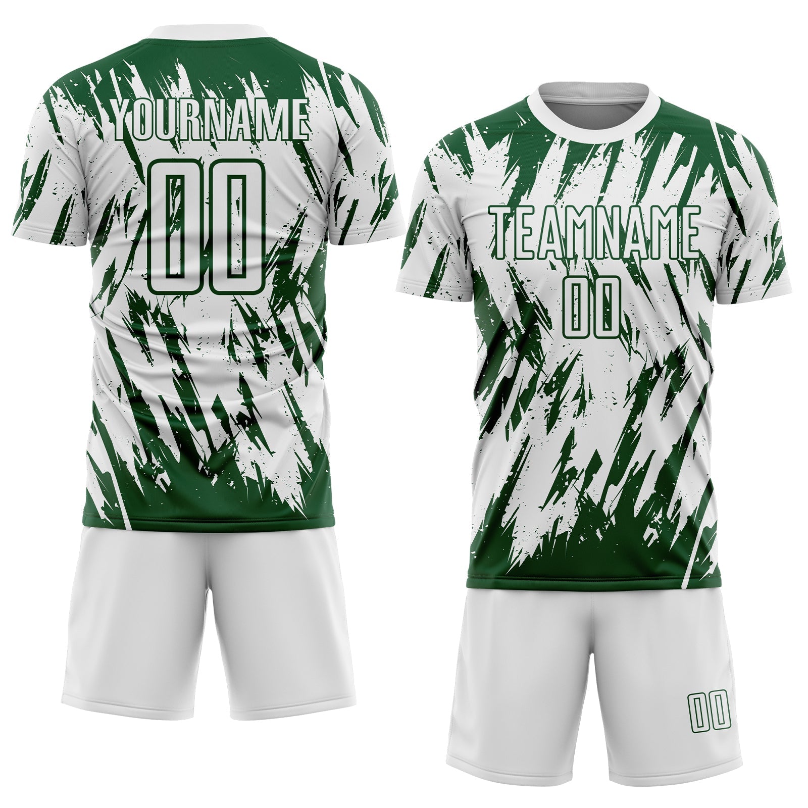 Custom White-Green Splatter Torn Sharp Brush Stroke Sublimation Soccer Uniform Jersey view 2