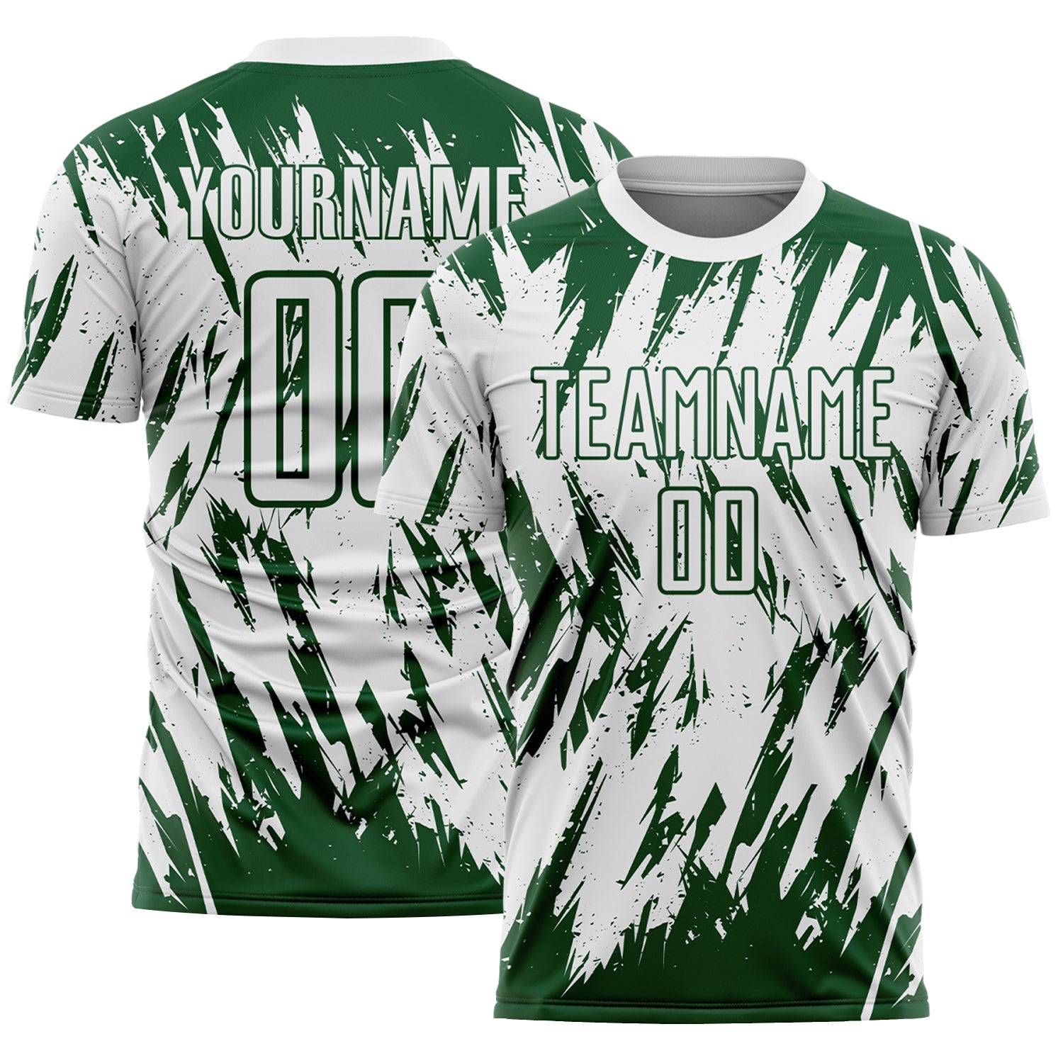 Custom White-Green Splatter Torn Sharp Brush Stroke Sublimation Soccer Uniform Jersey - Main View