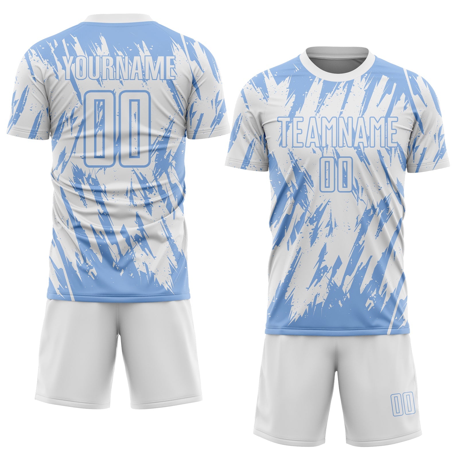 Custom White-Light Blue Splatter Torn Sharp Brush Stroke Sublimation Soccer Uniform Jersey view 2