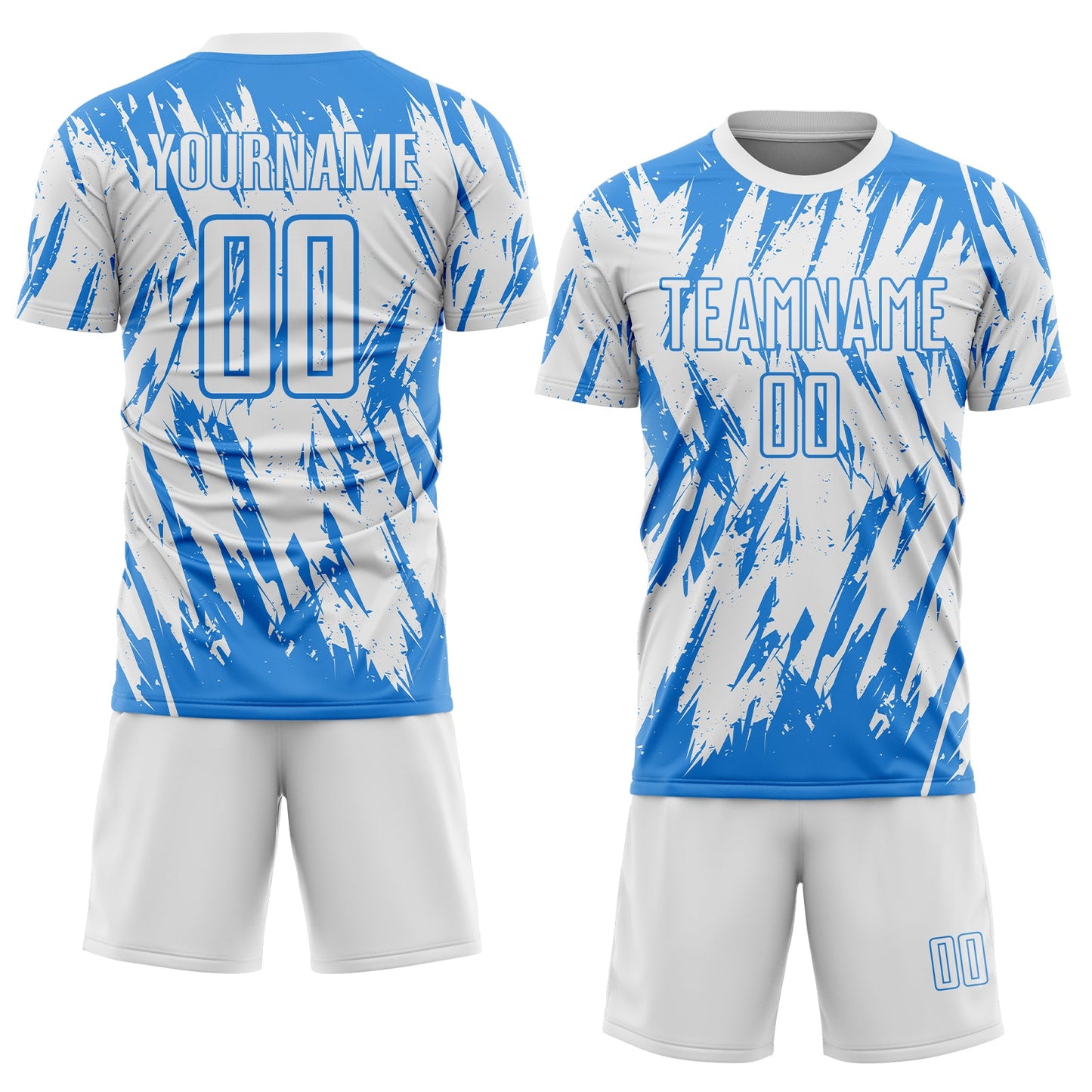 Custom White-Powder Blue Splatter Torn Sharp Brush Stroke Sublimation Soccer Uniform Jersey view 2