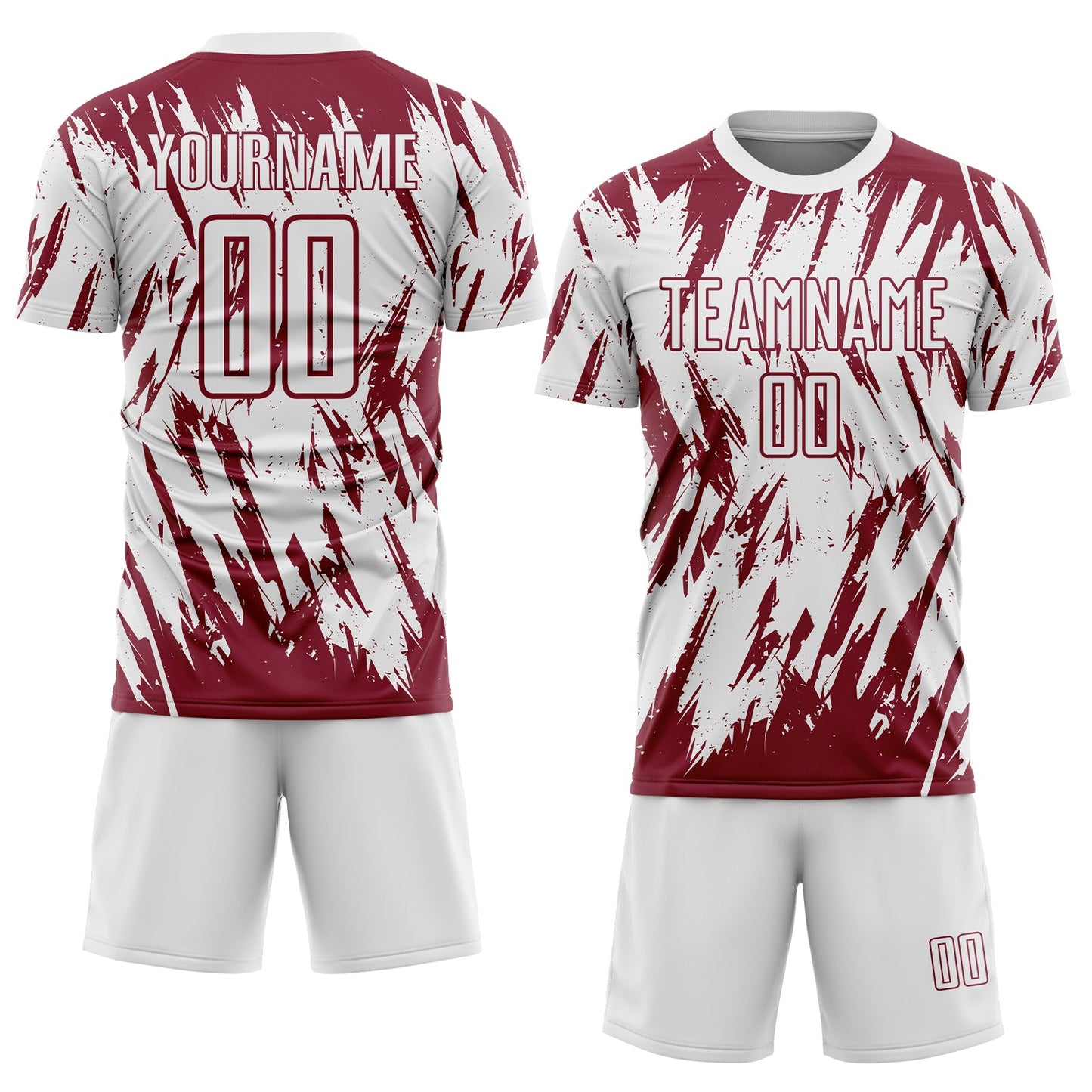 Custom White-Crimson Splatter Torn Sharp Brush Stroke Sublimation Soccer Uniform Jersey view 2