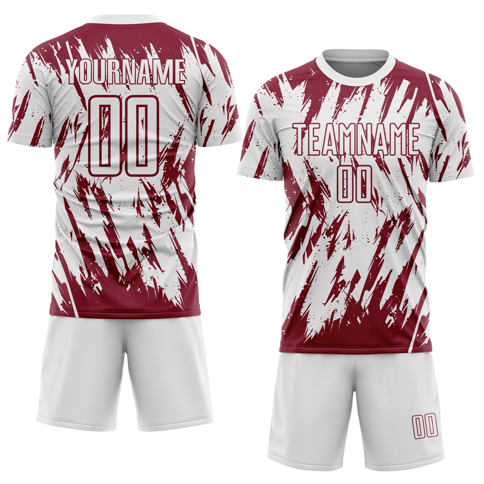 Custom White-Crimson Splatter Torn Sharp Brush Stroke Sublimation Soccer Uniform Jersey view 2