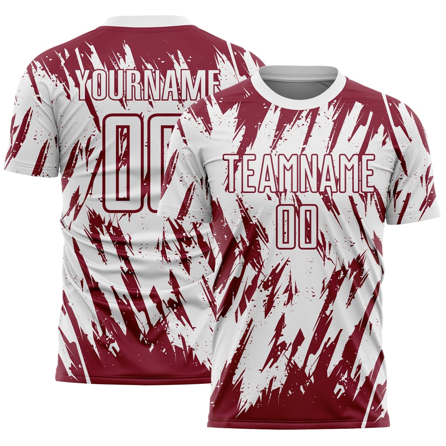 Custom White-Crimson Splatter Torn Sharp Brush Stroke Sublimation Soccer Uniform Jersey - Main View