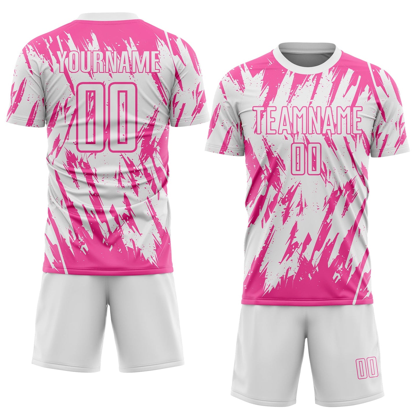 Custom White-Pink Splatter Torn Sharp Brush Stroke Sublimation Soccer Uniform Jersey view 2
