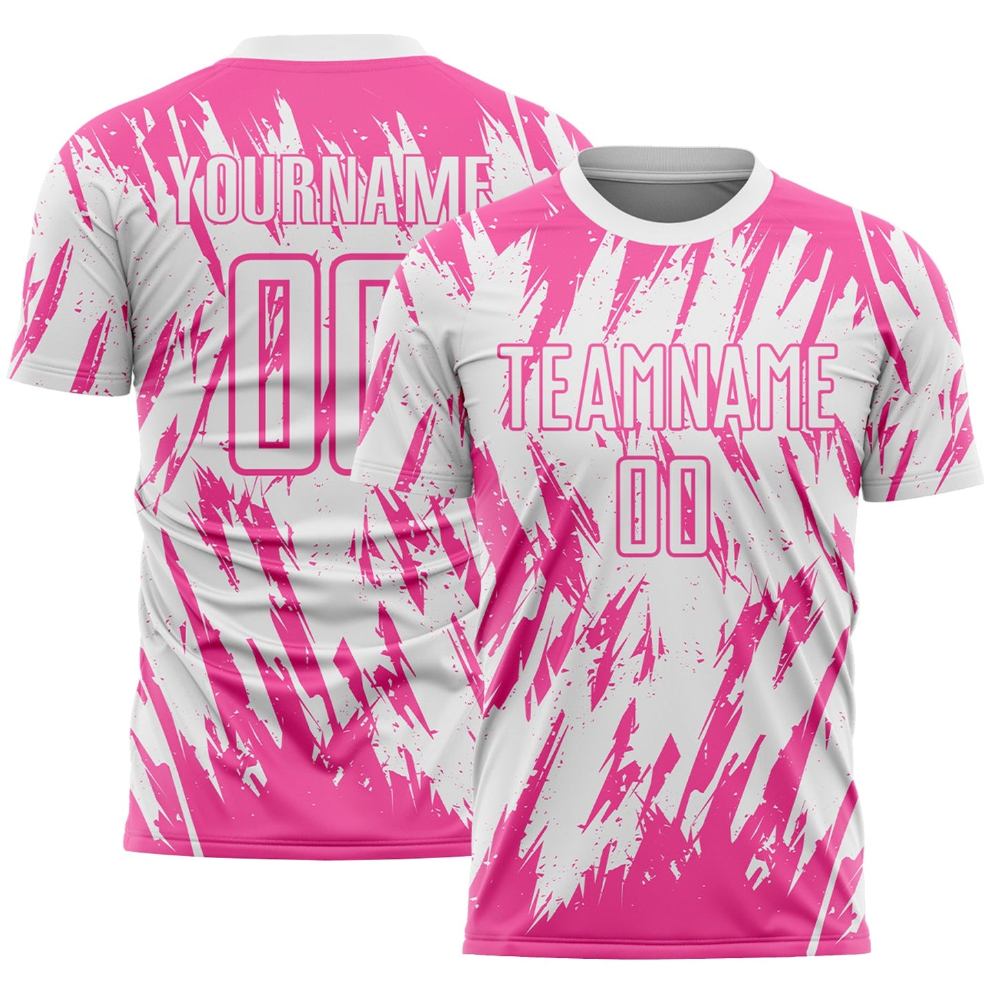 Custom White-Pink Splatter Torn Sharp Brush Stroke Sublimation Soccer Uniform Jersey - Main View