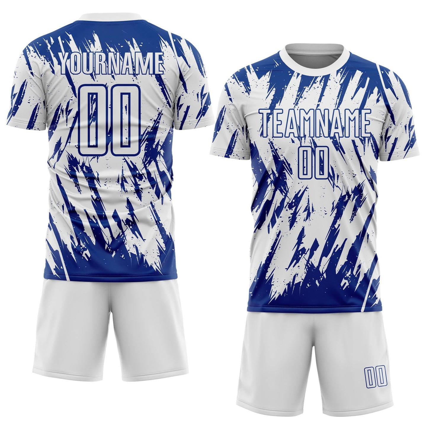 Custom White-Royal Splatter Torn Sharp Brush Stroke Sublimation Soccer Uniform Jersey view 2