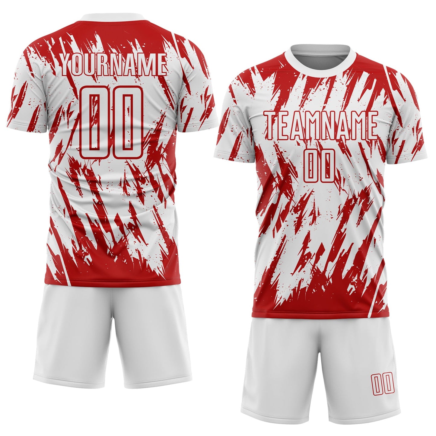 Custom White-Red Splatter Torn Sharp Brush Stroke Sublimation Soccer Uniform Jersey view 2
