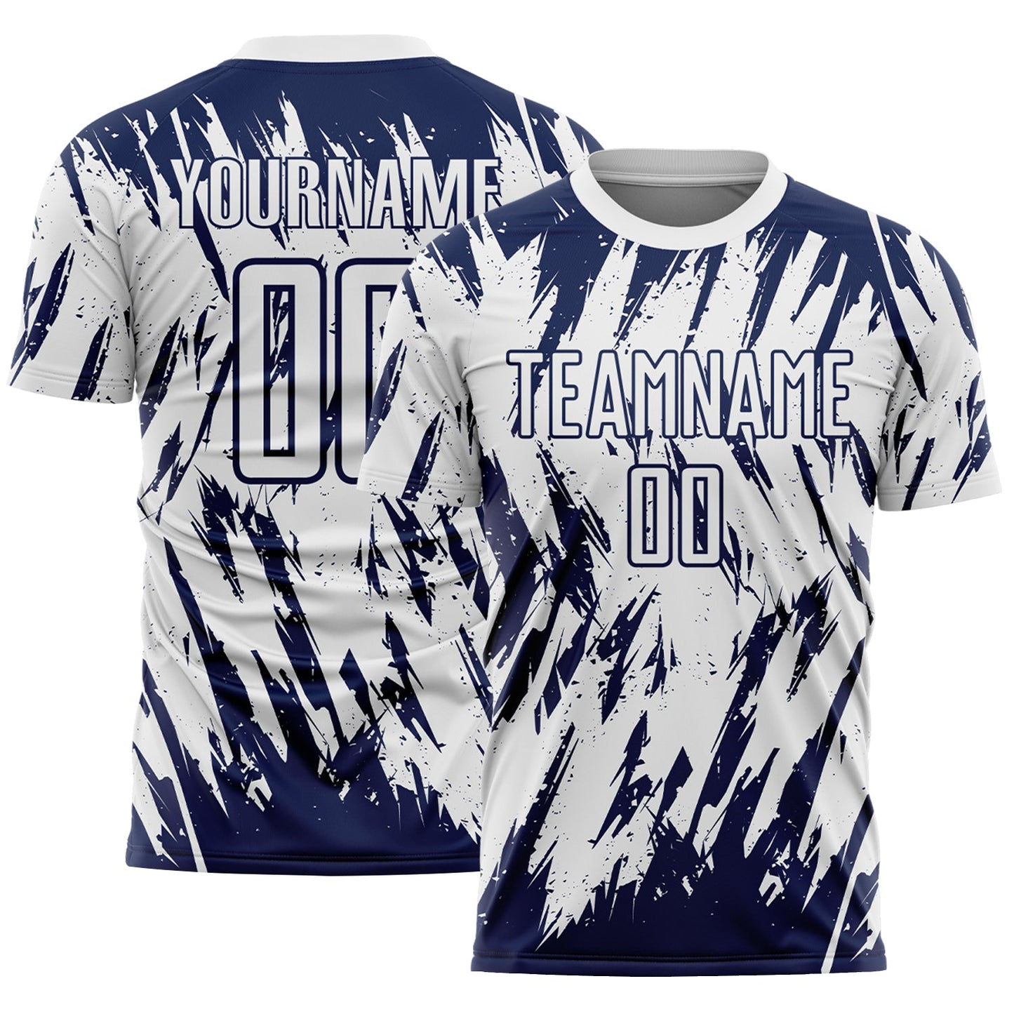 Custom White-Navy Splatter Torn Sharp Brush Stroke Sublimation Soccer Uniform Jersey - Main View