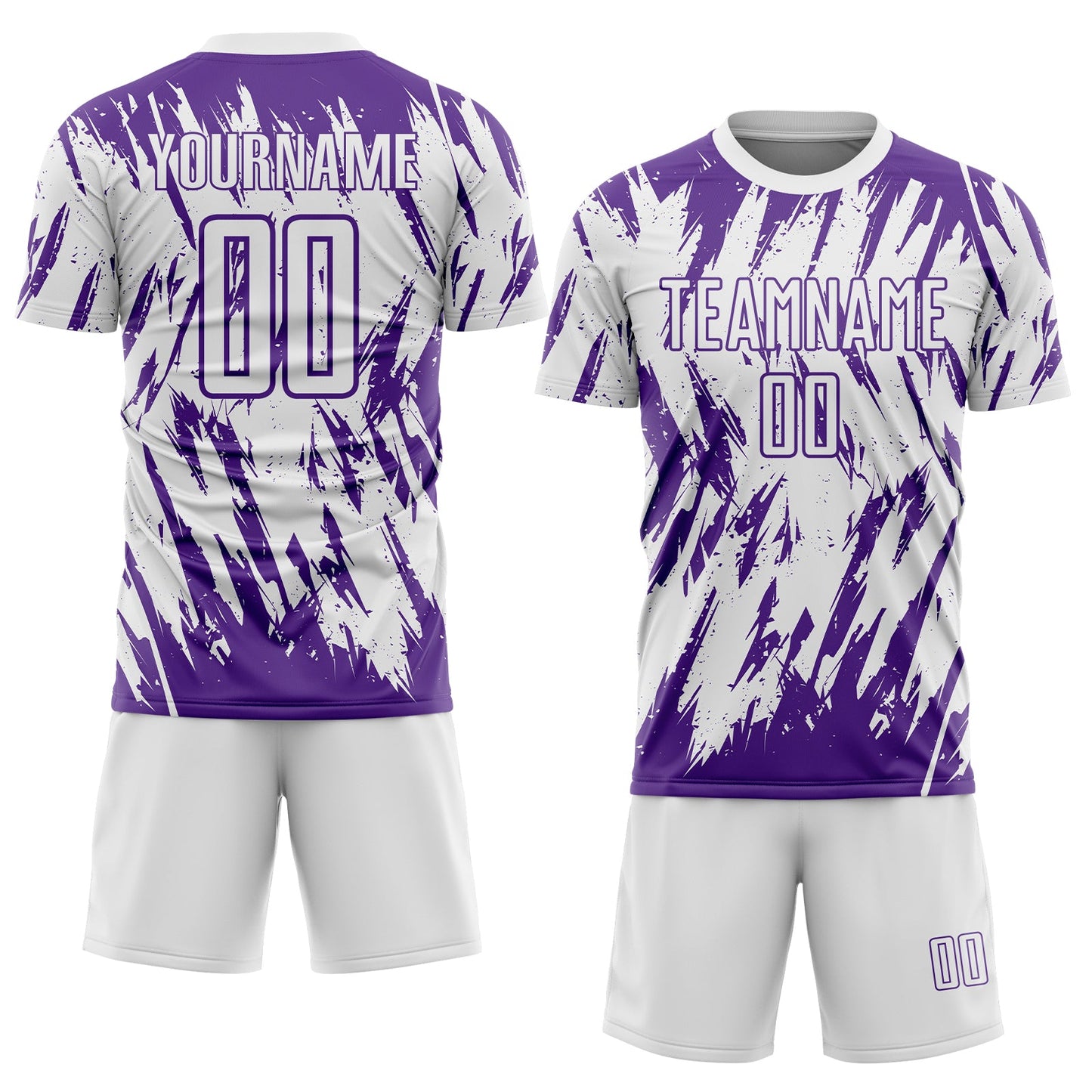 Custom White-Purple Splatter Torn Sharp Brush Stroke Sublimation Soccer Uniform Jersey view 2