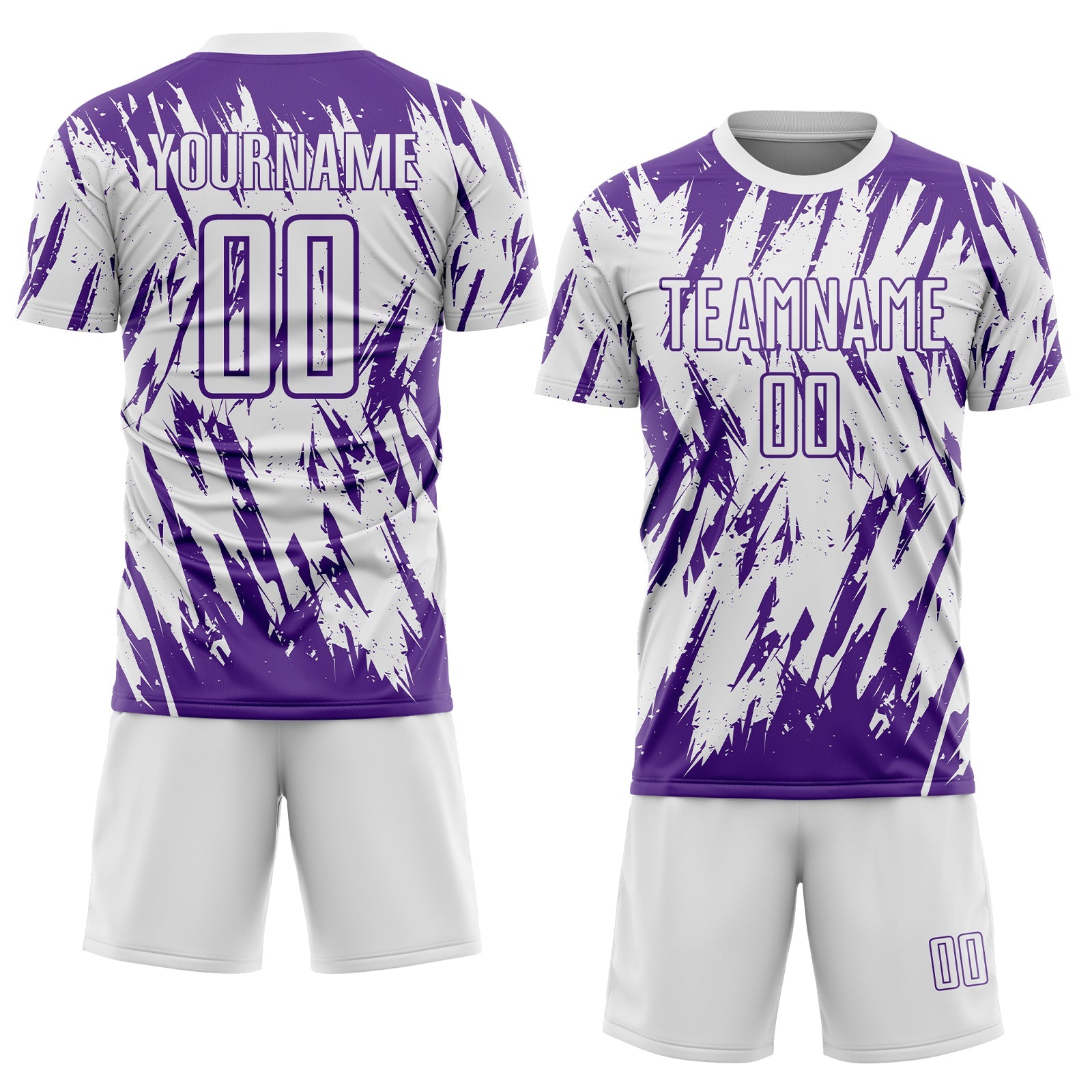 Custom White-Purple Splatter Torn Sharp Brush Stroke Sublimation Soccer Uniform Jersey view 2