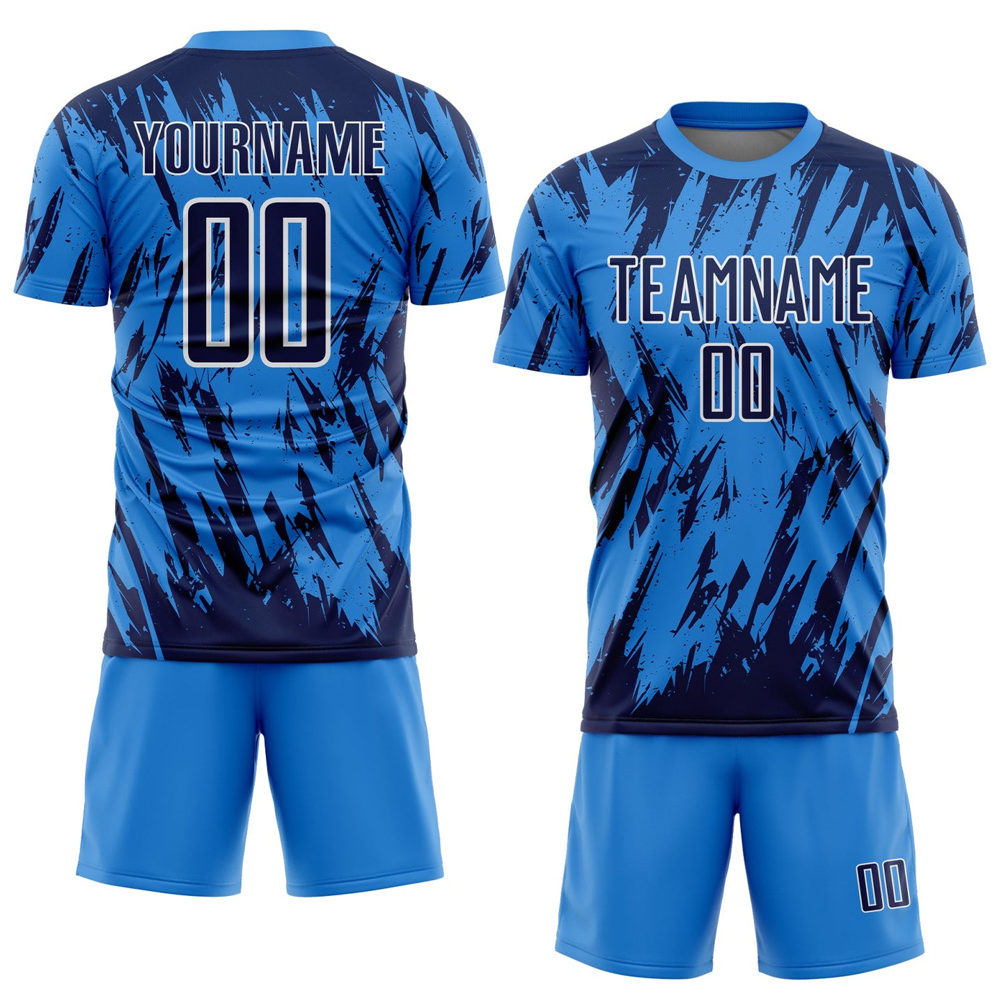 Custom Powder Blue Navy-White Splatter Torn Sharp Brush Stroke Sublimation Soccer Uniform Jersey view 2