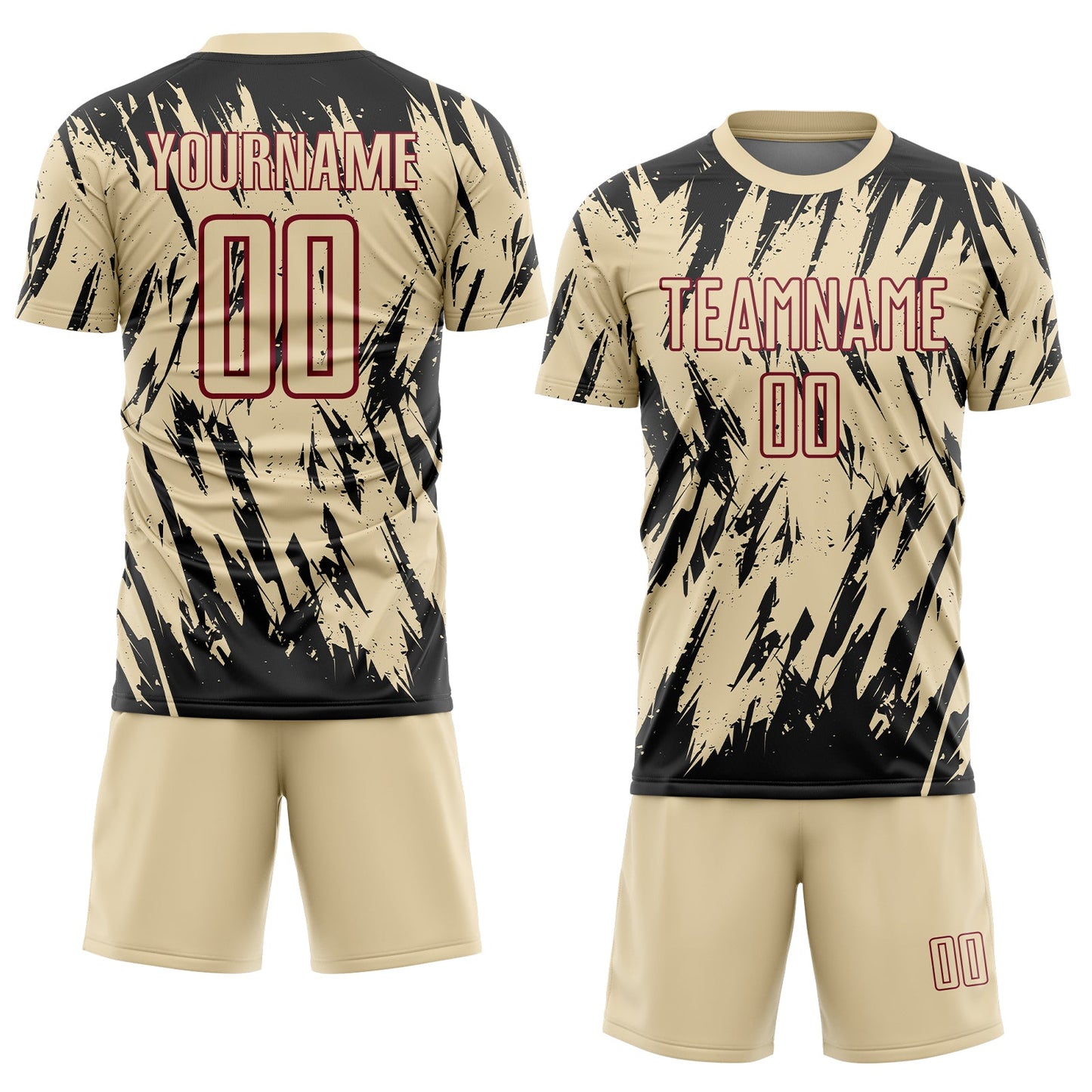 Custom Cream Black-Crimson Splatter Torn Sharp Brush Stroke Sublimation Soccer Uniform Jersey view 2