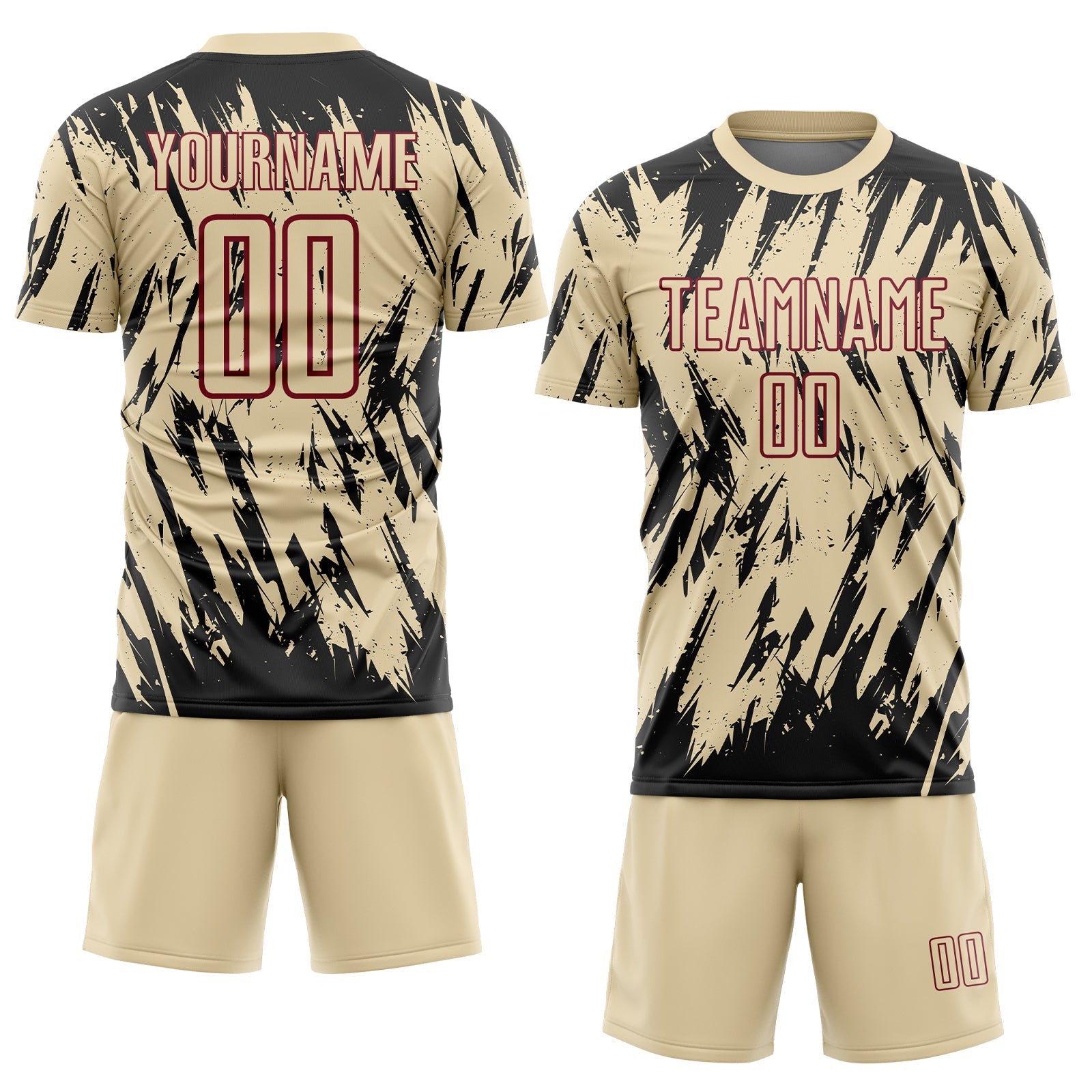 Custom Cream Black-Crimson Splatter Torn Sharp Brush Stroke Sublimation Soccer Uniform Jersey view 2