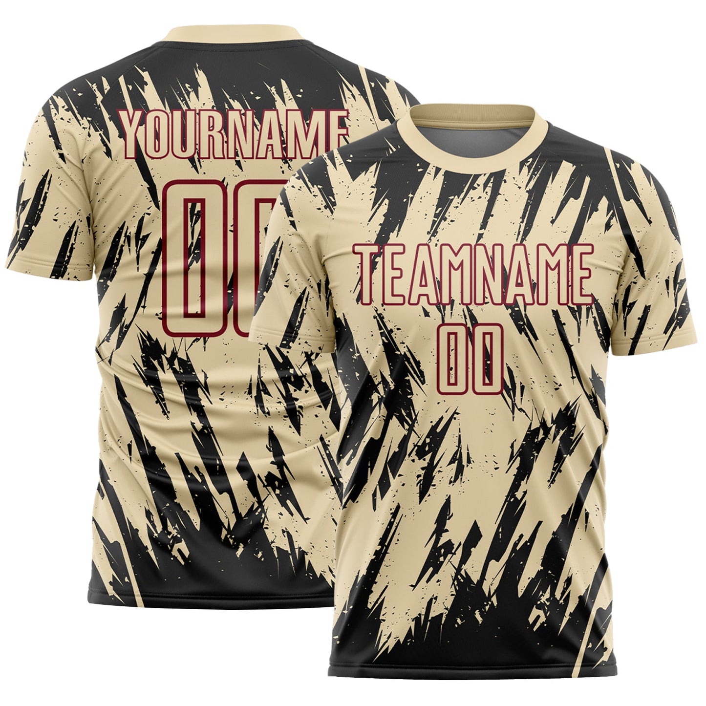 Custom Cream Black-Crimson Splatter Torn Sharp Brush Stroke Sublimation Soccer Uniform Jersey - Main View