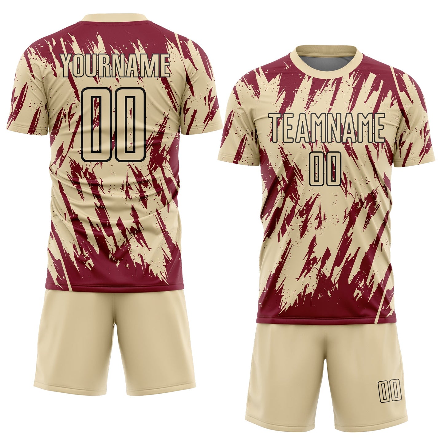 Custom Cream Crimson-Black Splatter Torn Sharp Brush Stroke Sublimation Soccer Uniform Jersey view 2