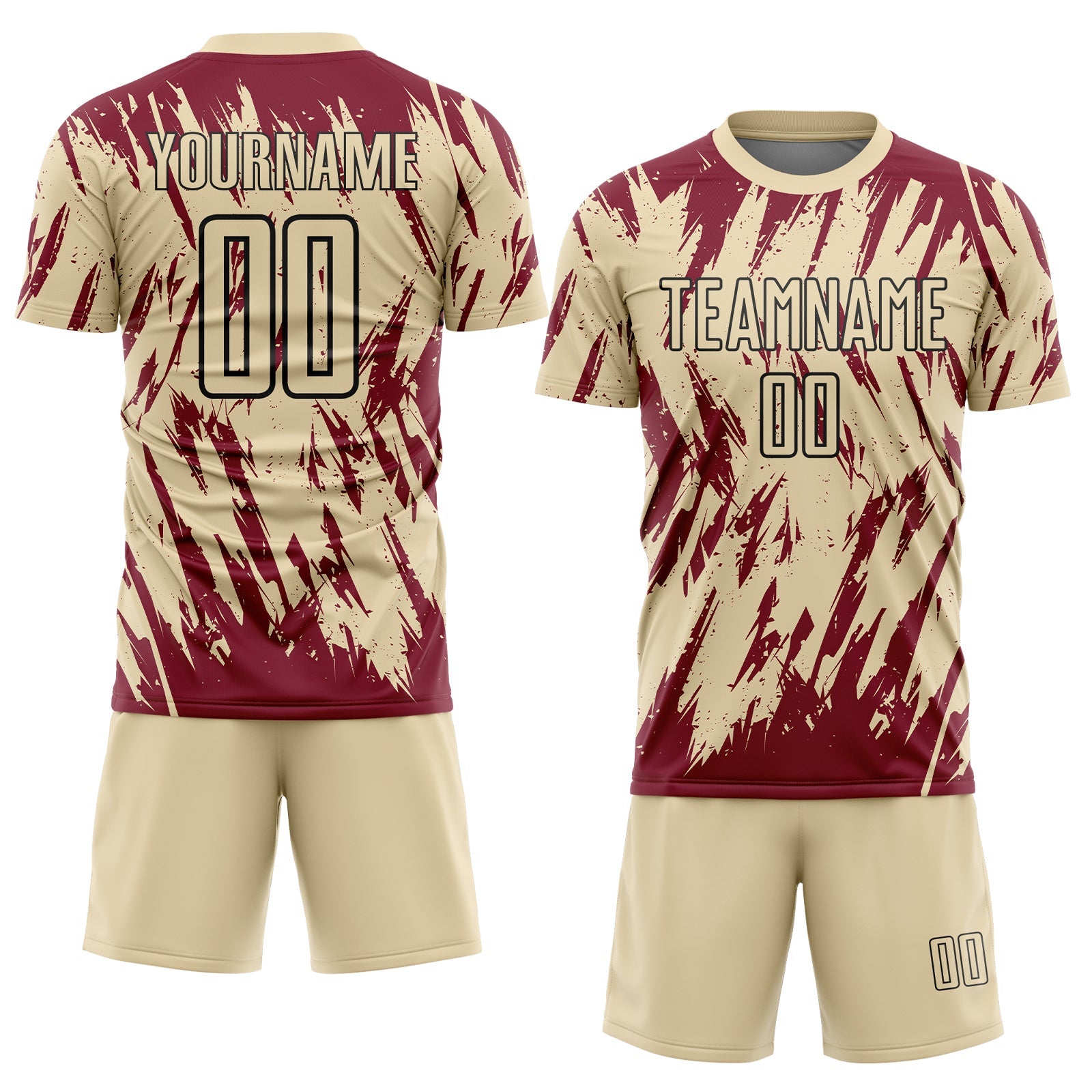 Custom Cream Crimson-Black Splatter Torn Sharp Brush Stroke Sublimation Soccer Uniform Jersey view 2