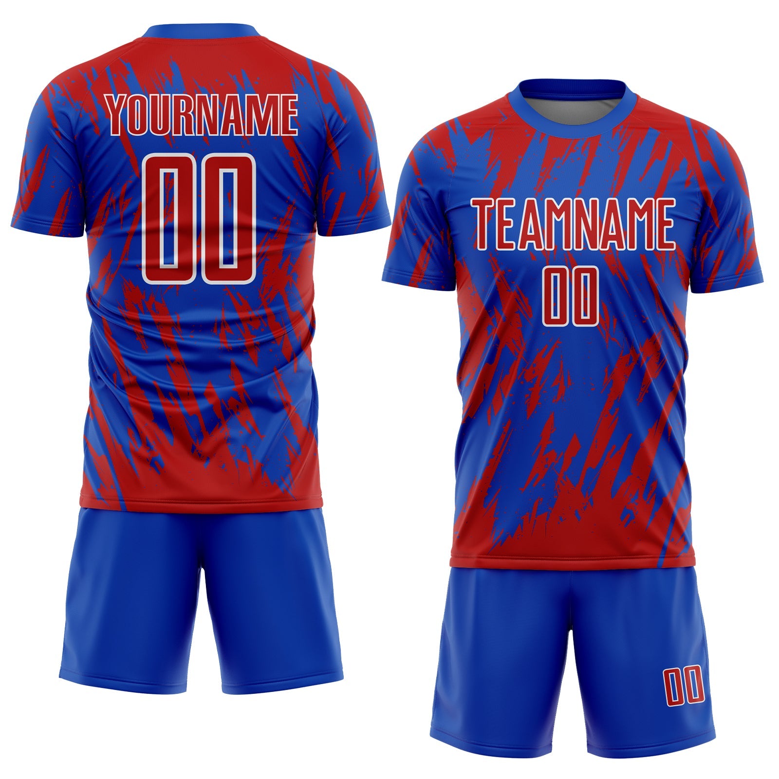 Custom Thunder Blue Red-White Splatter Torn Sharp Brush Stroke Sublimation Soccer Uniform Jersey view 2