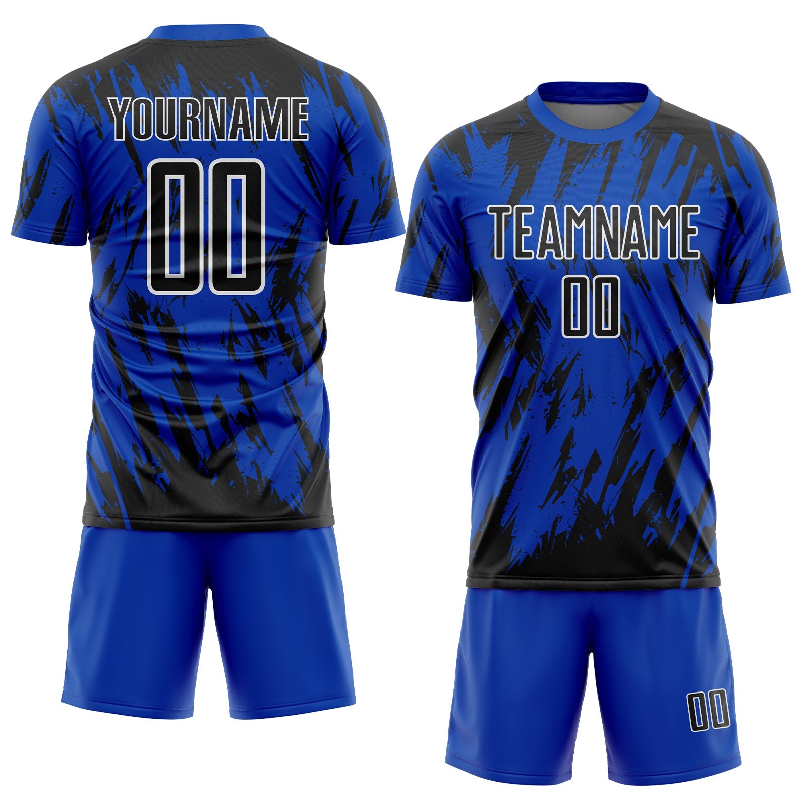 Custom Thunder Blue Black-White Splatter Torn Sharp Brush Stroke Sublimation Soccer Uniform Jersey view 2