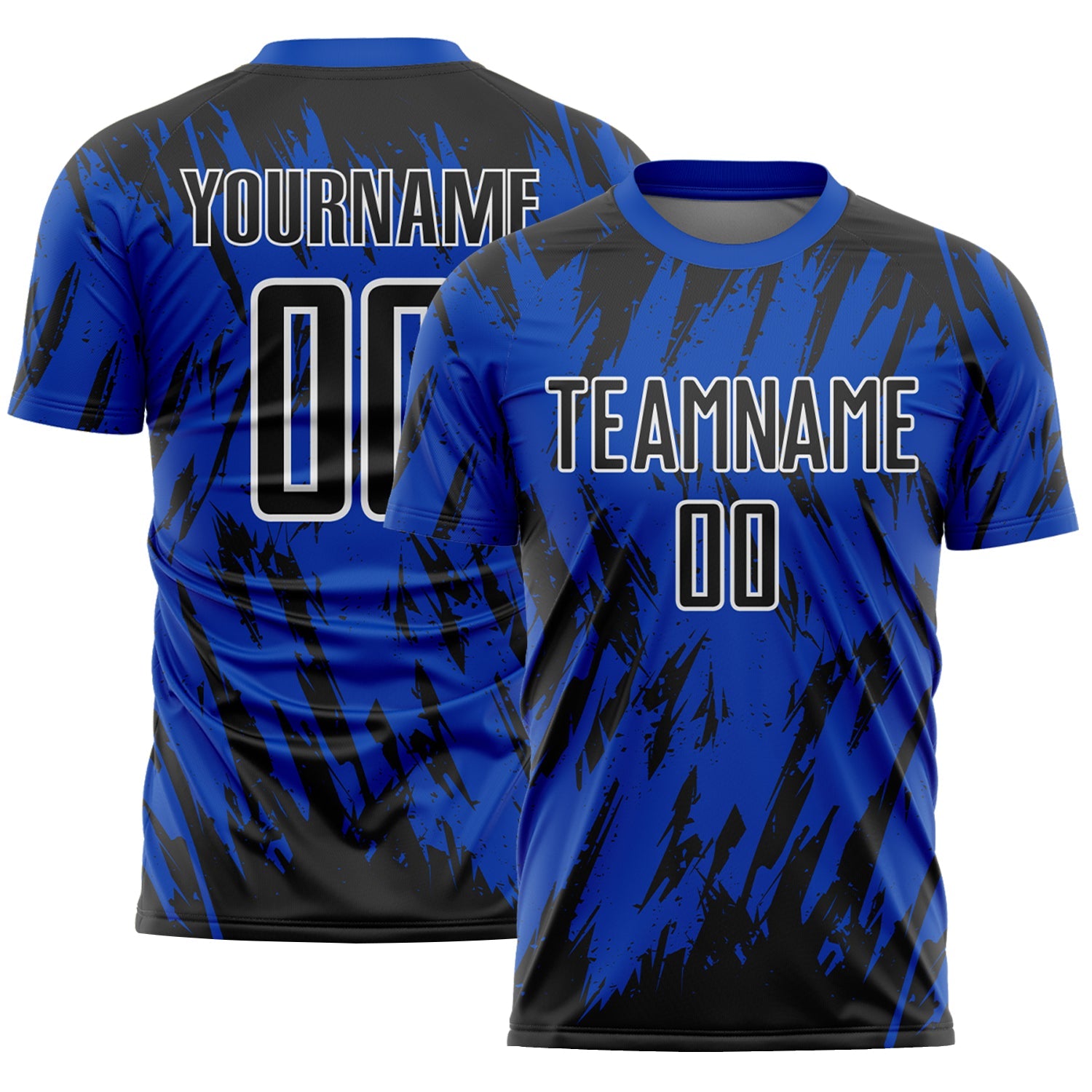 Custom Thunder Blue Black-White Splatter Torn Sharp Brush Stroke Sublimation Soccer Uniform Jersey - Main View