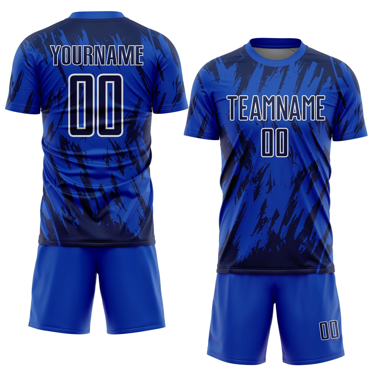 Custom Thunder Blue Navy-White Splatter Torn Sharp Brush Stroke Sublimation Soccer Uniform Jersey view 2