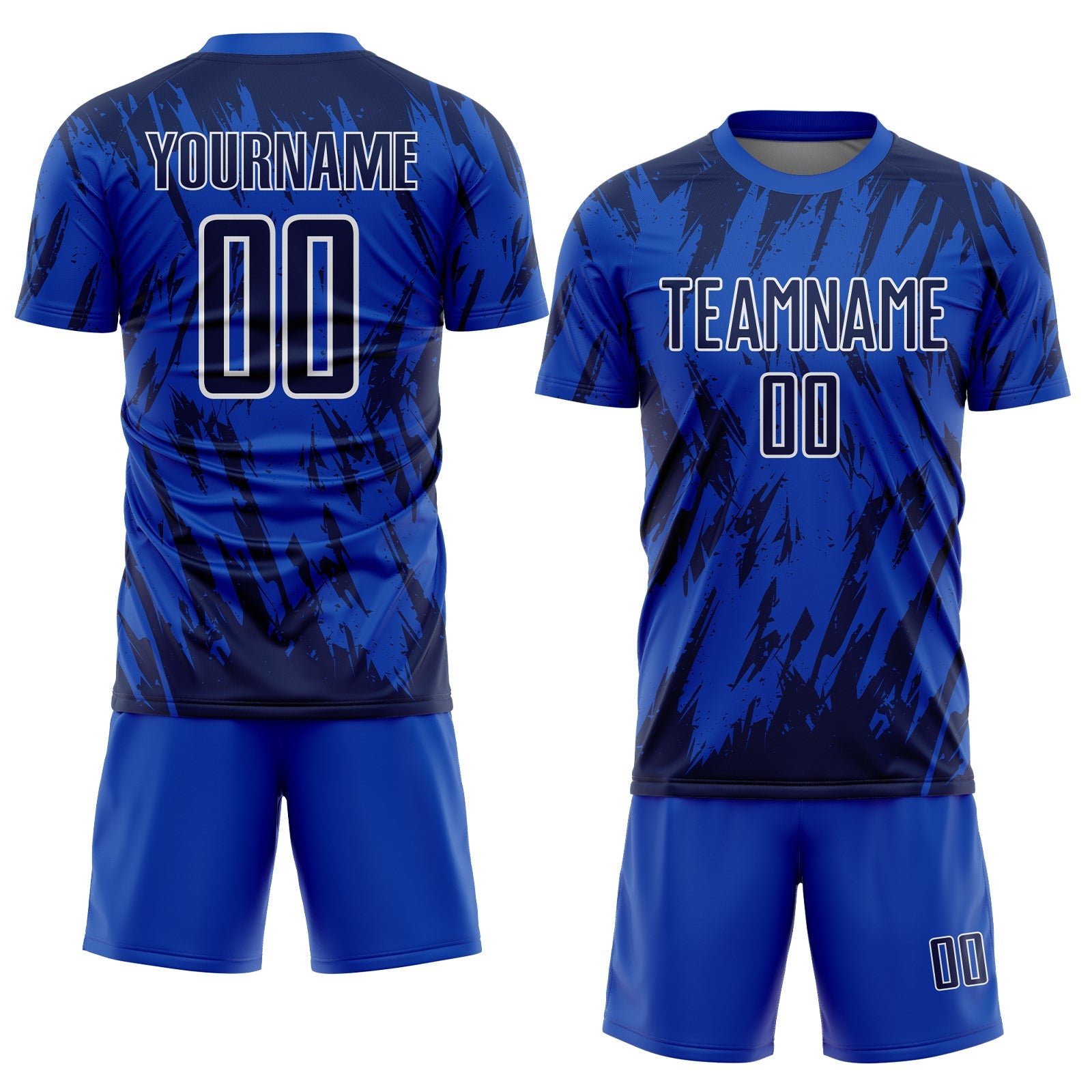 Custom Thunder Blue Navy-White Splatter Torn Sharp Brush Stroke Sublimation Soccer Uniform Jersey view 2