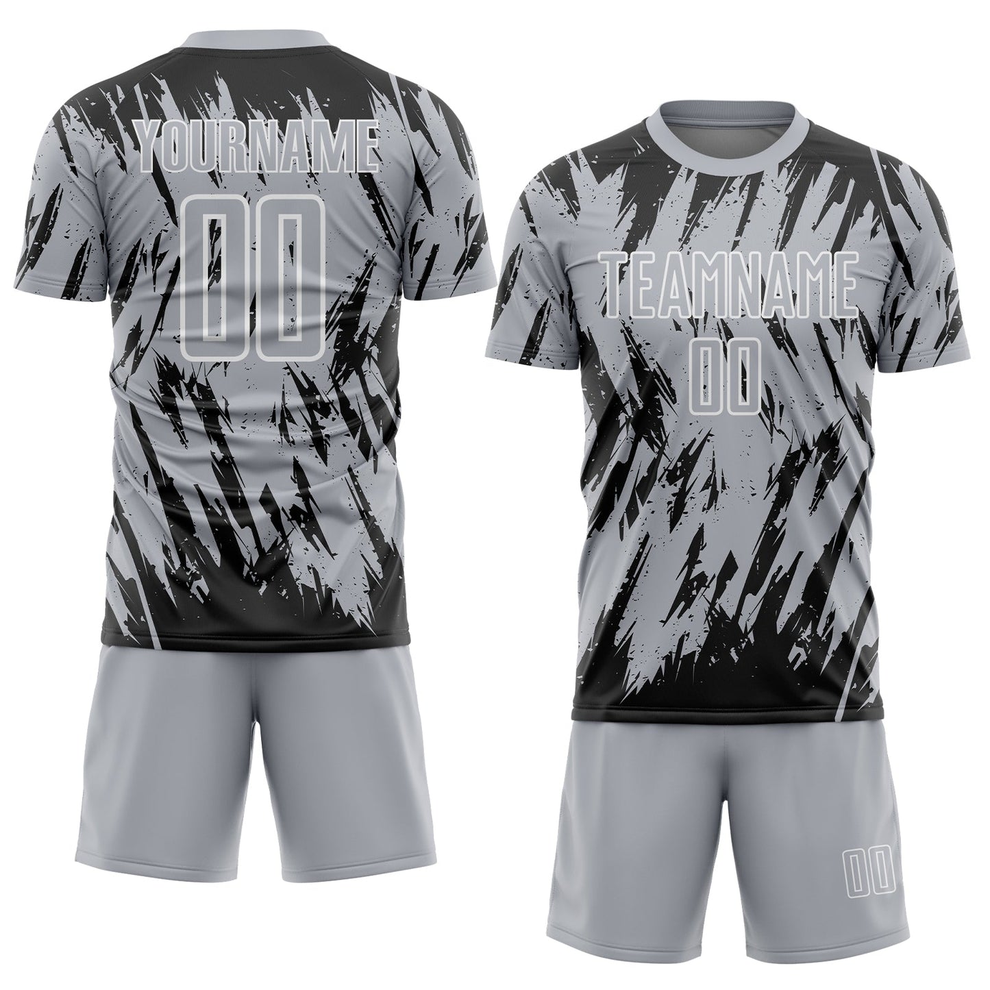 Custom Gray Black-White Splatter Torn Sharp Brush Stroke Sublimation Soccer Uniform Jersey view 2