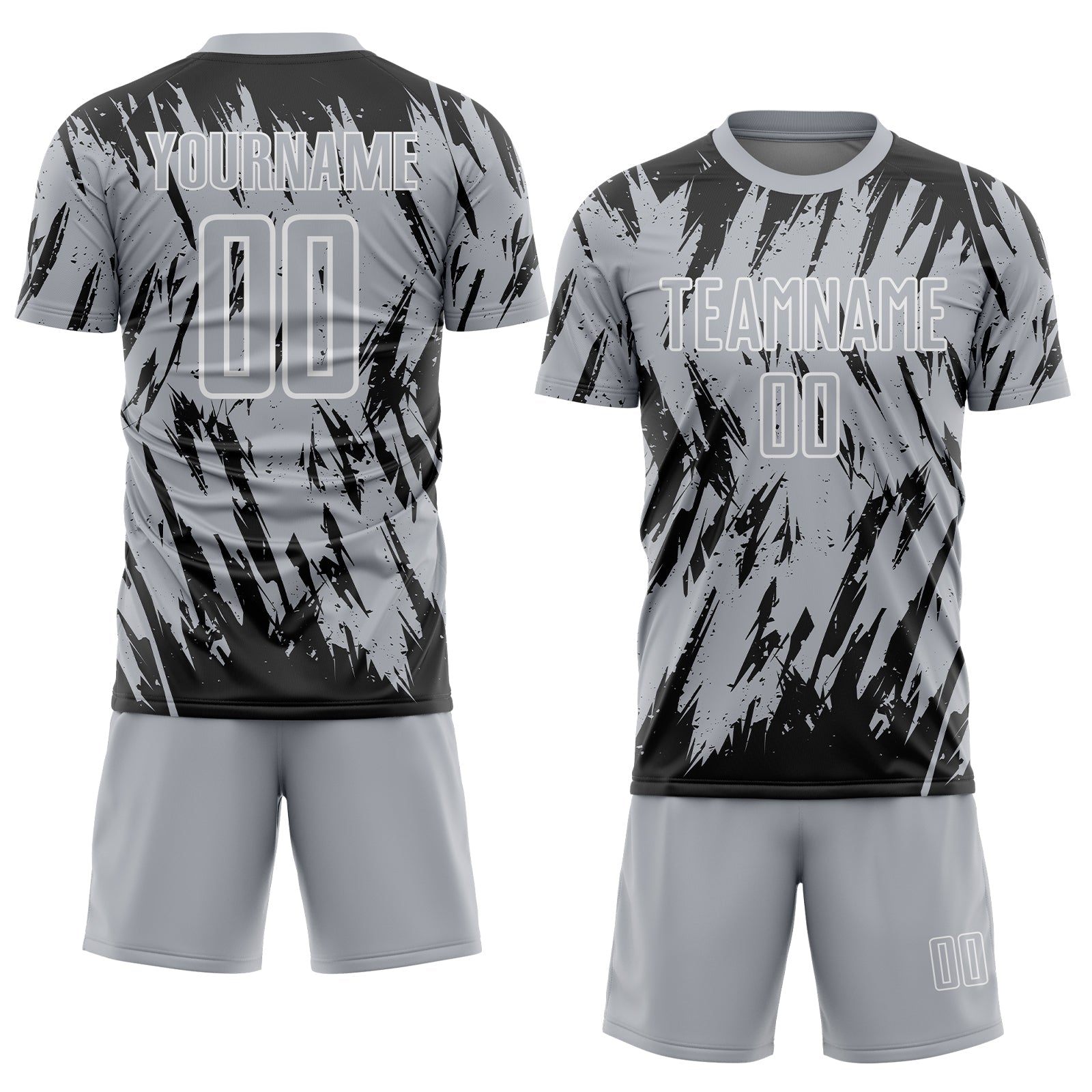 Custom Gray Black-White Splatter Torn Sharp Brush Stroke Sublimation Soccer Uniform Jersey view 2