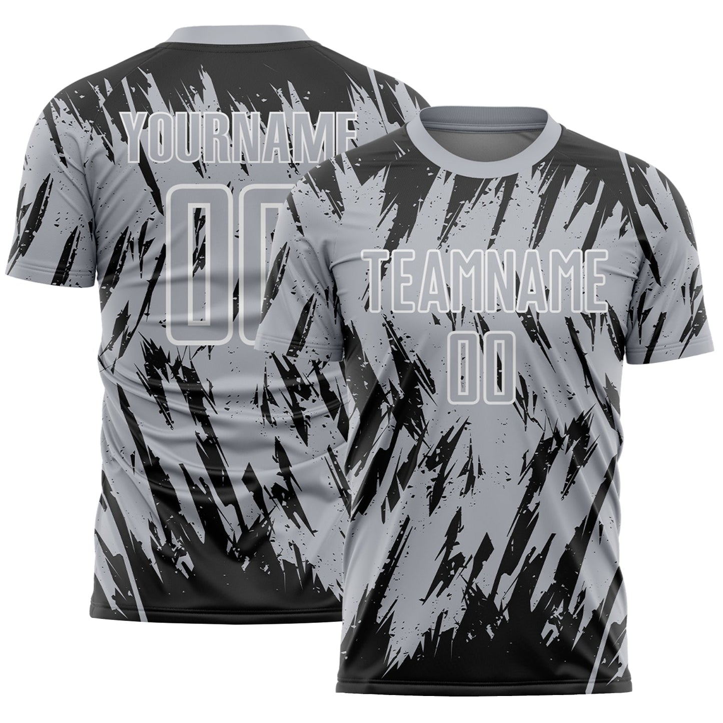 Custom Gray Black-White Splatter Torn Sharp Brush Stroke Sublimation Soccer Uniform Jersey - Main View