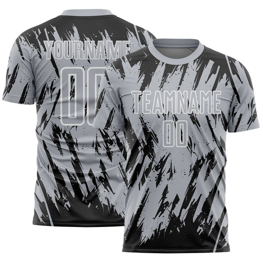 Custom Gray Black-White Splatter Torn Sharp Brush Stroke Sublimation Soccer Uniform Jersey - Main View