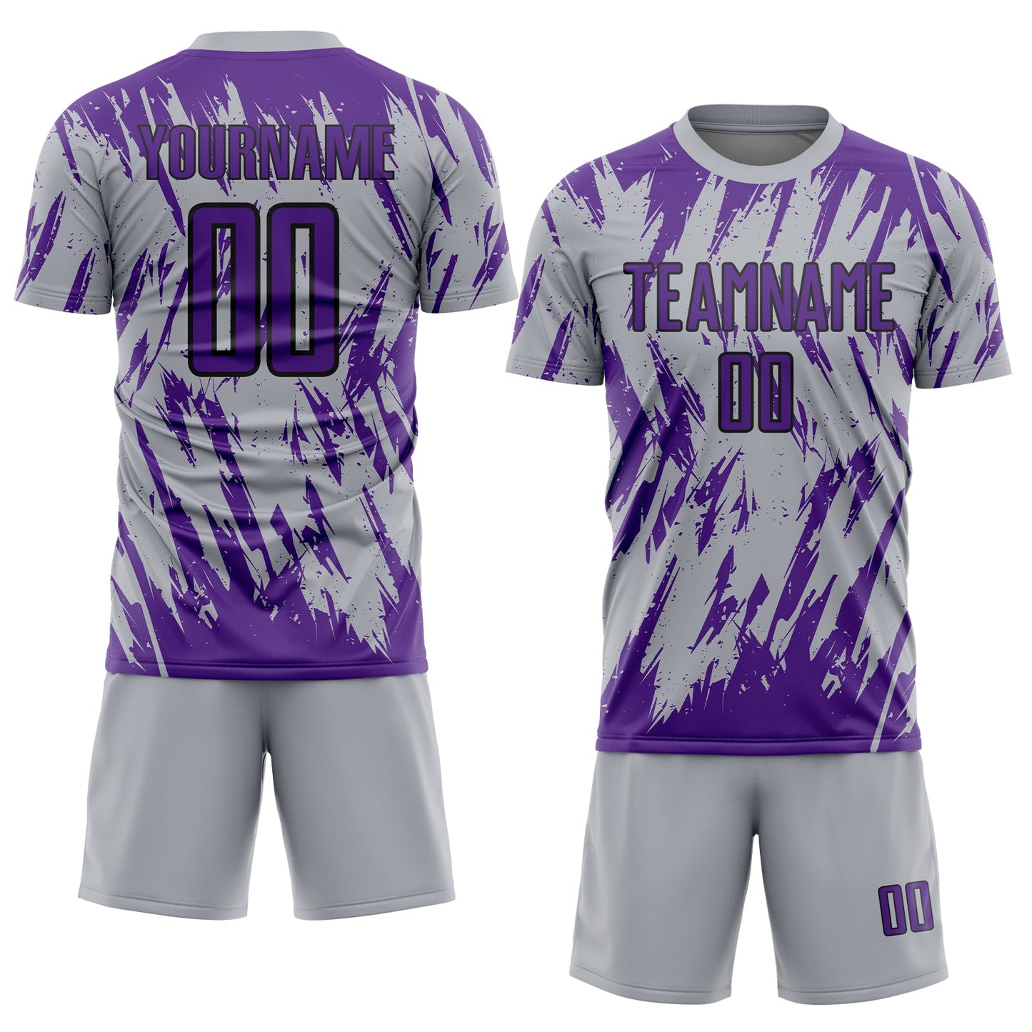 Custom Gray Purple-Black Splatter Torn Sharp Brush Stroke Sublimation Soccer Uniform Jersey view 2