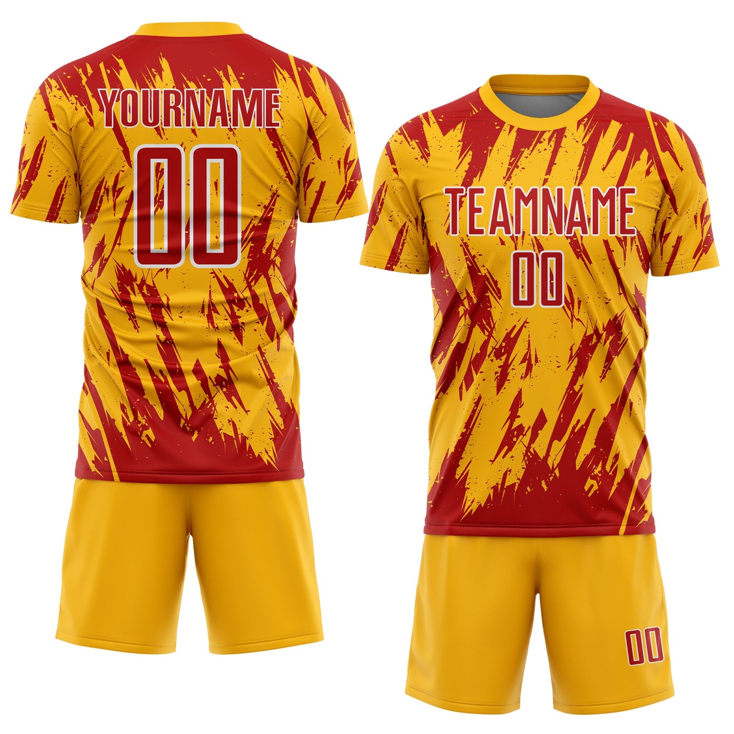 Custom Gold Red-White Splatter Torn Sharp Brush Stroke Sublimation Soccer Uniform Jersey view 2