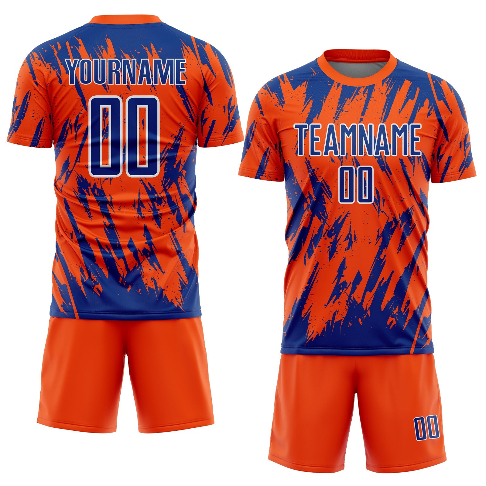 Custom Orange Royal-White Splatter Torn Sharp Brush Stroke Sublimation Soccer Uniform Jersey view 2
