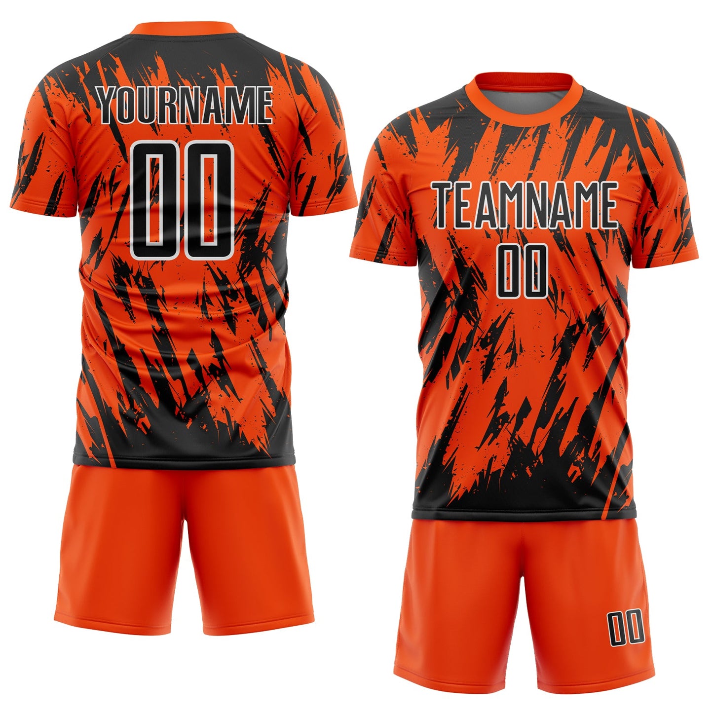 Custom Orange Black-White Splatter Torn Sharp Brush Stroke Sublimation Soccer Uniform Jersey view 2