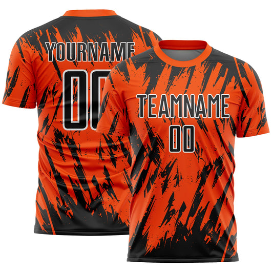 Custom Orange Black-White Splatter Torn Sharp Brush Stroke Sublimation Soccer Uniform Jersey - Main View