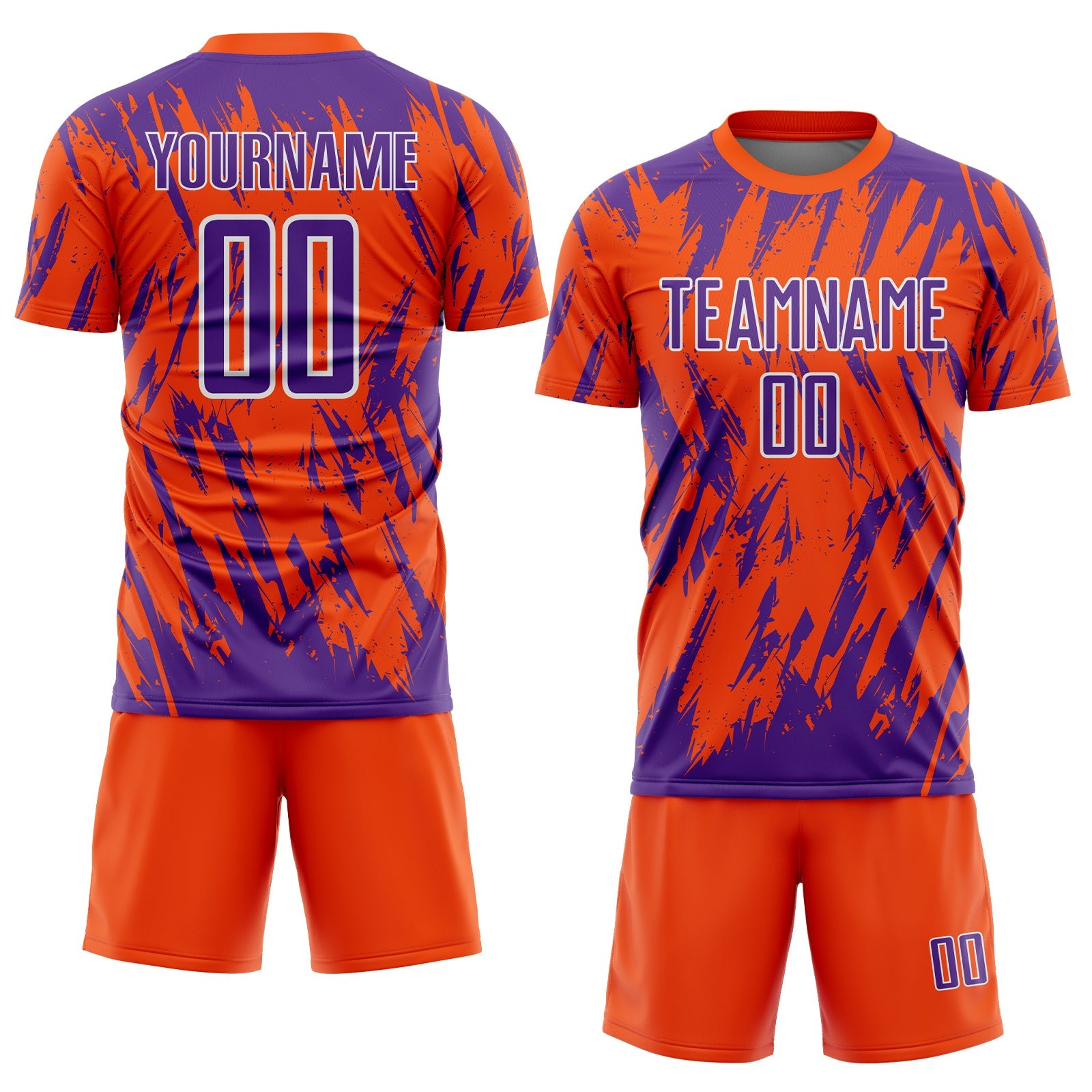 Custom Orange Purple-White Splatter Torn Sharp Brush Stroke Sublimation Soccer Uniform Jersey view 2