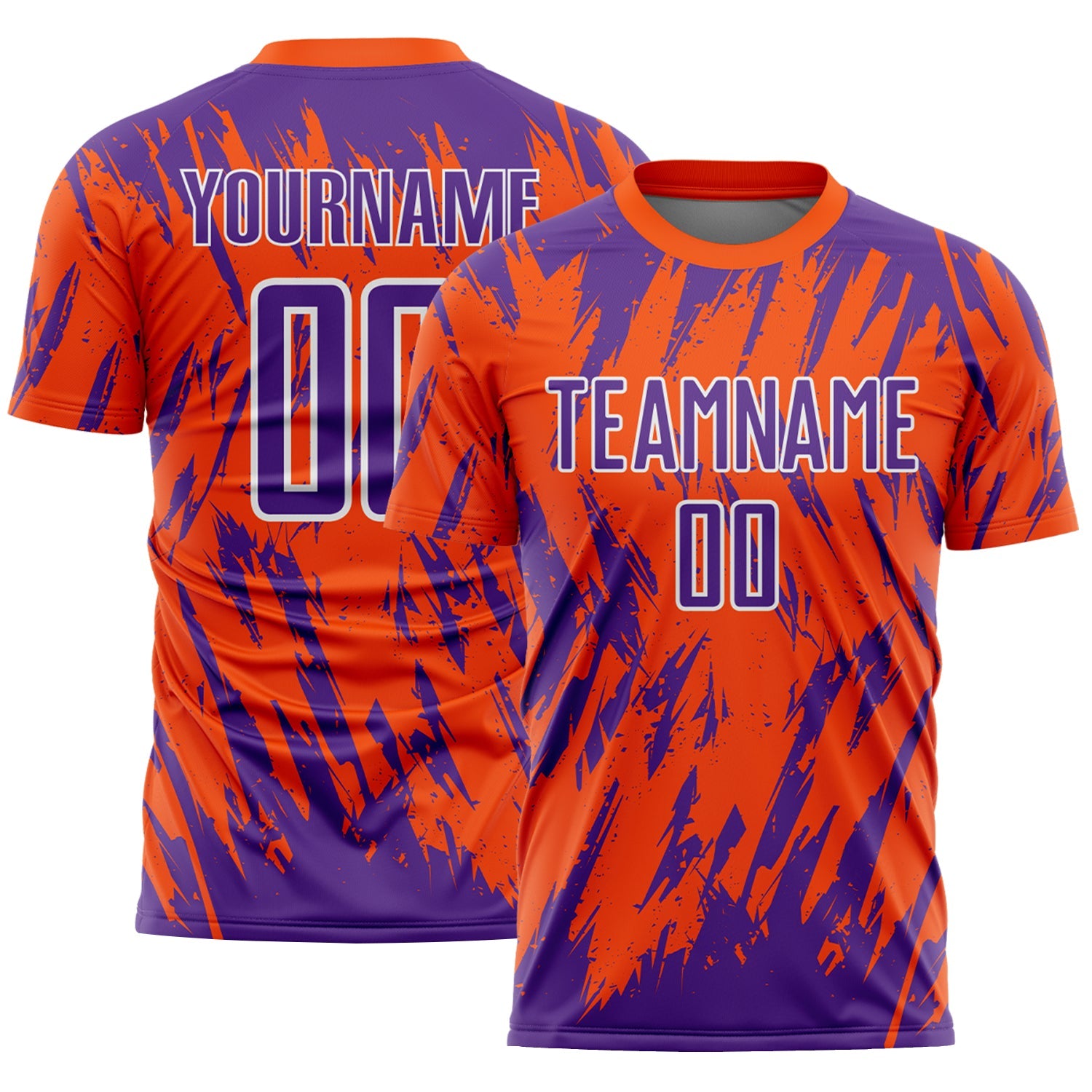 Custom Orange Purple-White Splatter Torn Sharp Brush Stroke Sublimation Soccer Uniform Jersey - Main View