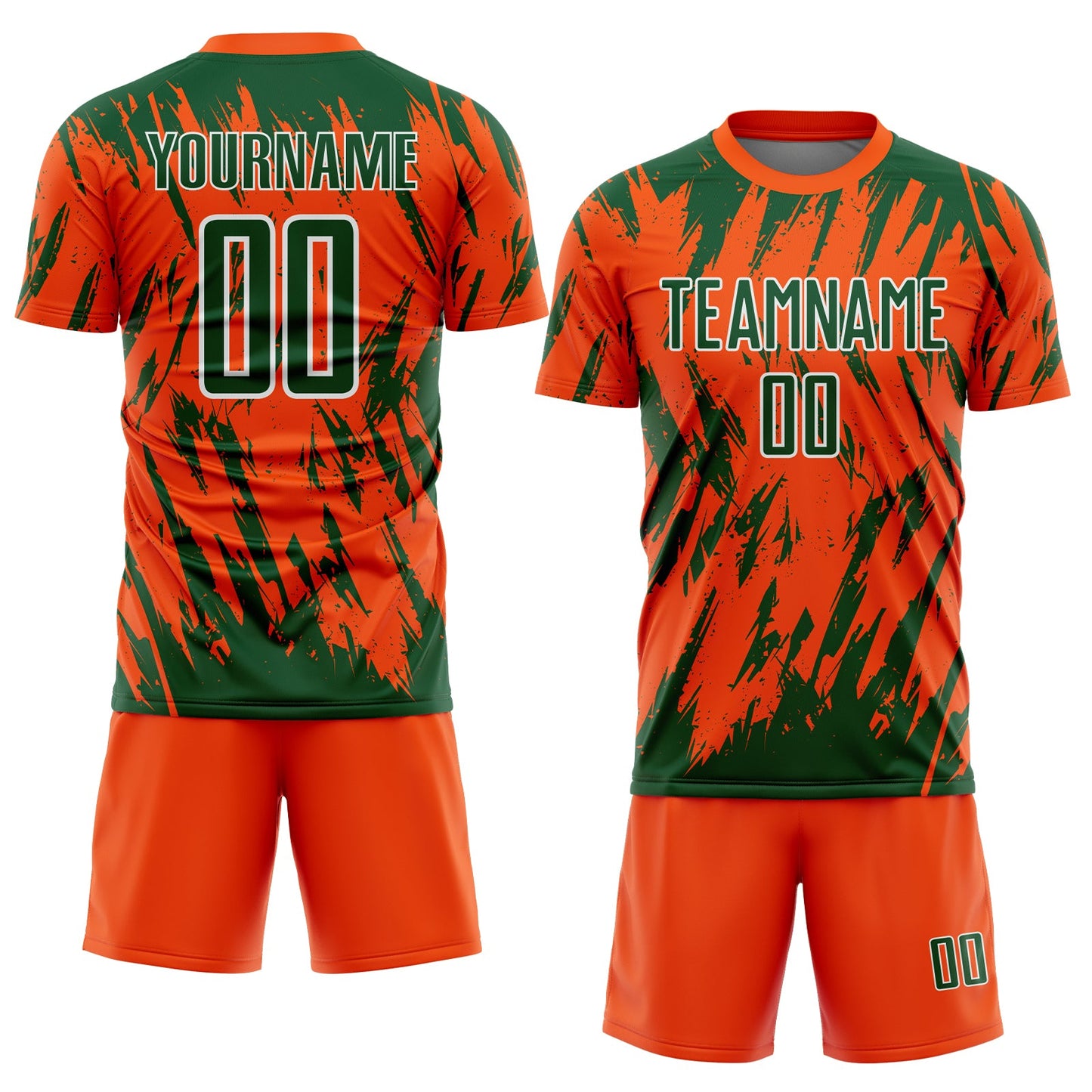Custom Orange Green-White Splatter Torn Sharp Brush Stroke Sublimation Soccer Uniform Jersey view 2