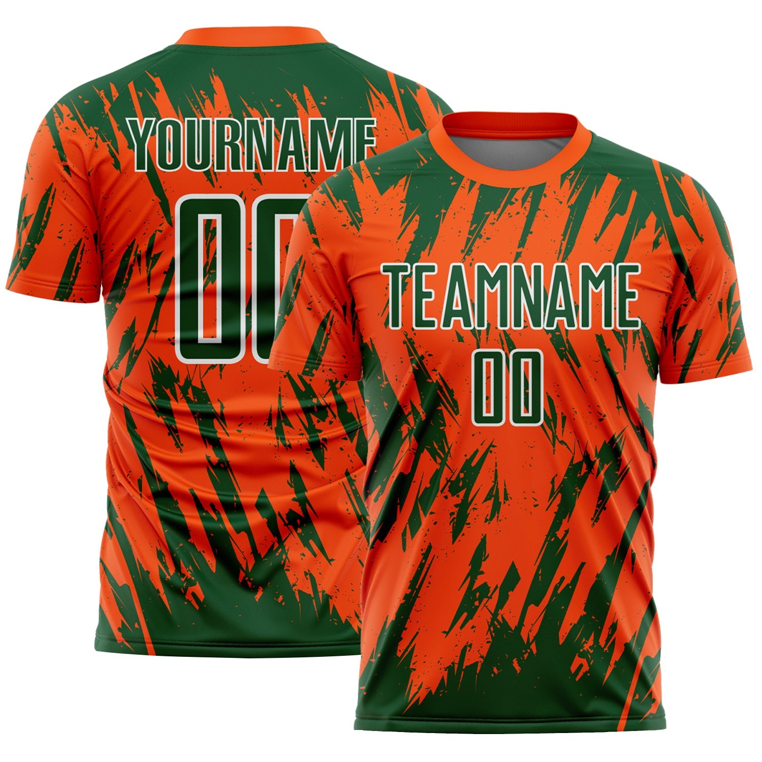Custom Orange Green-White Splatter Torn Sharp Brush Stroke Sublimation Soccer Uniform Jersey - Main View