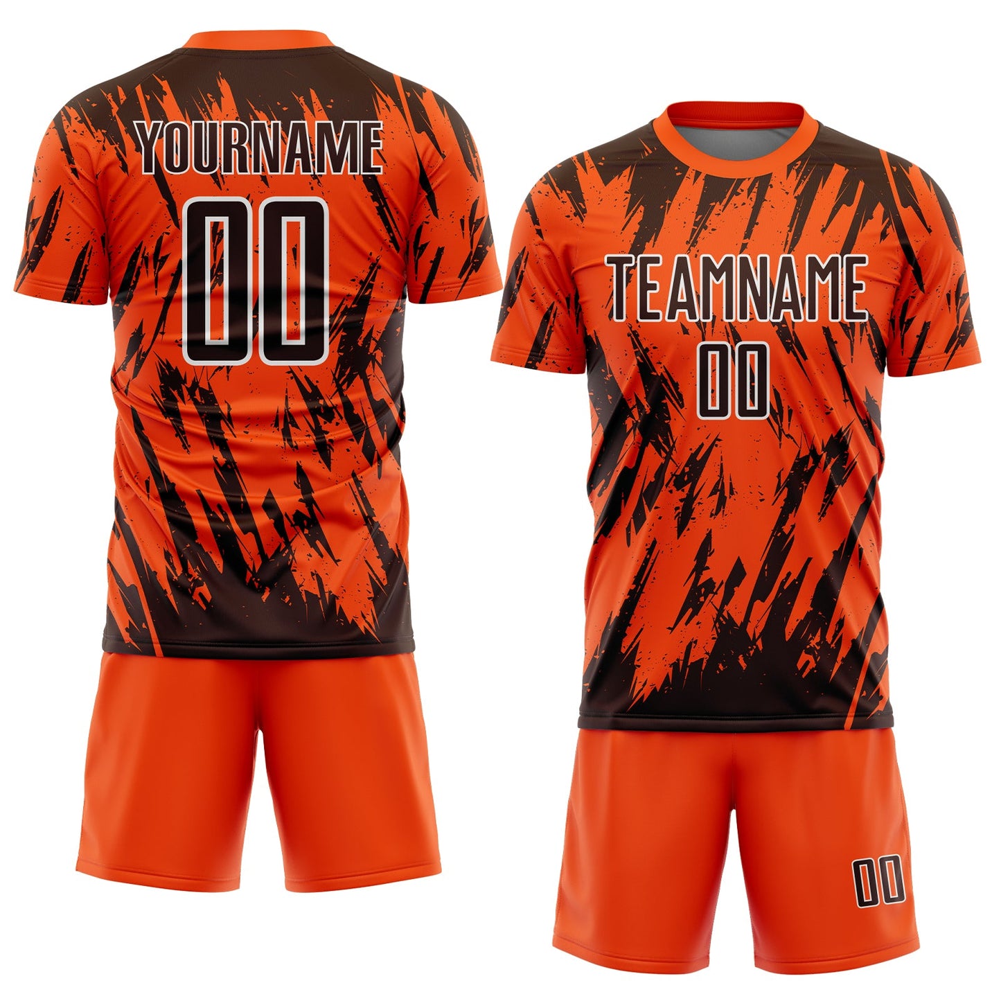 Custom Orange Brown-White Splatter Torn Sharp Brush Stroke Sublimation Soccer Uniform Jersey view 2
