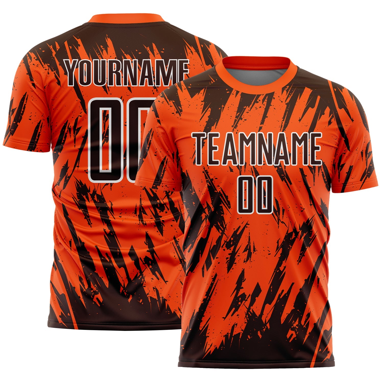 Custom Orange Brown-White Splatter Torn Sharp Brush Stroke Sublimation Soccer Uniform Jersey - Main View