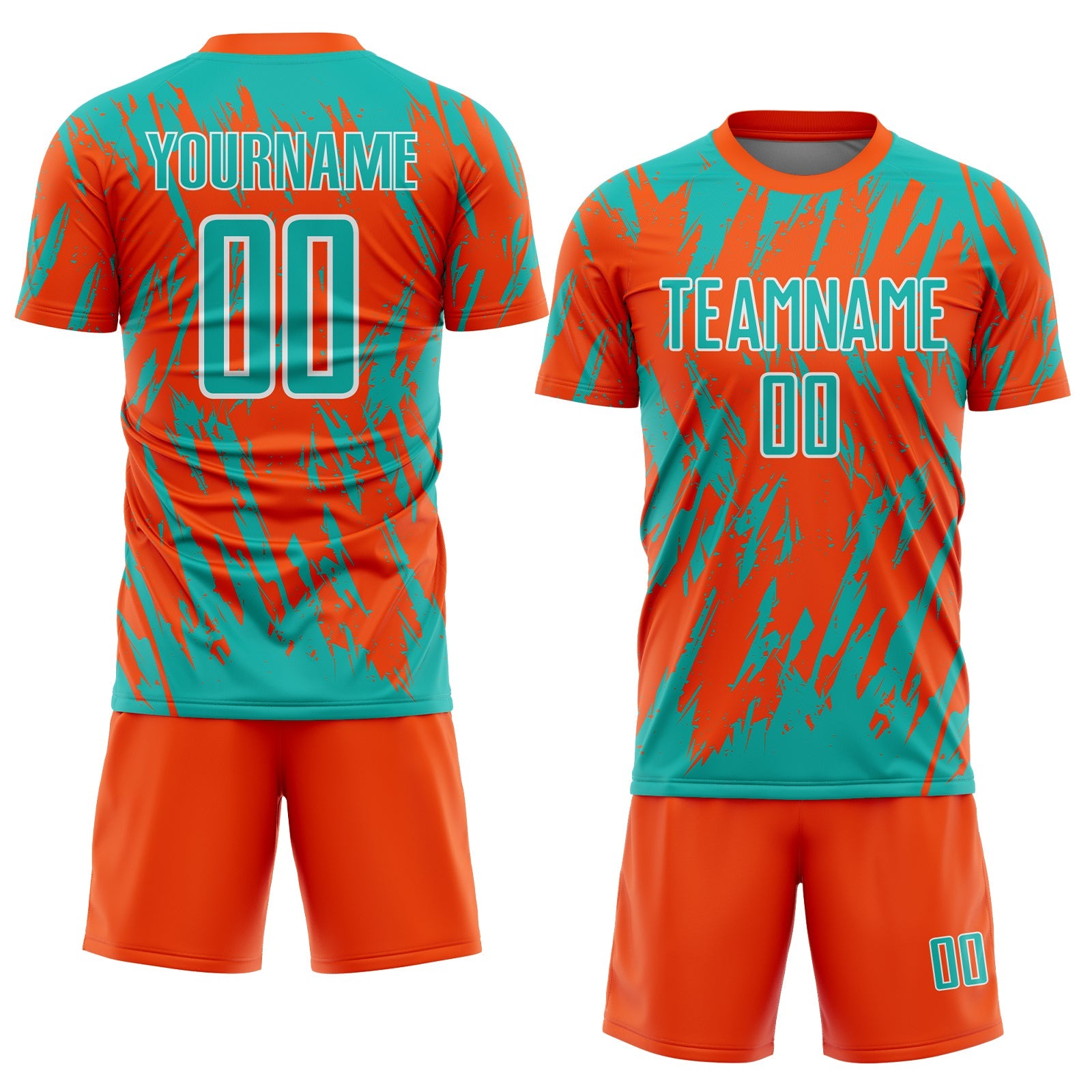 Custom Orange Aqua-White Splatter Torn Sharp Brush Stroke Sublimation Soccer Uniform Jersey view 2