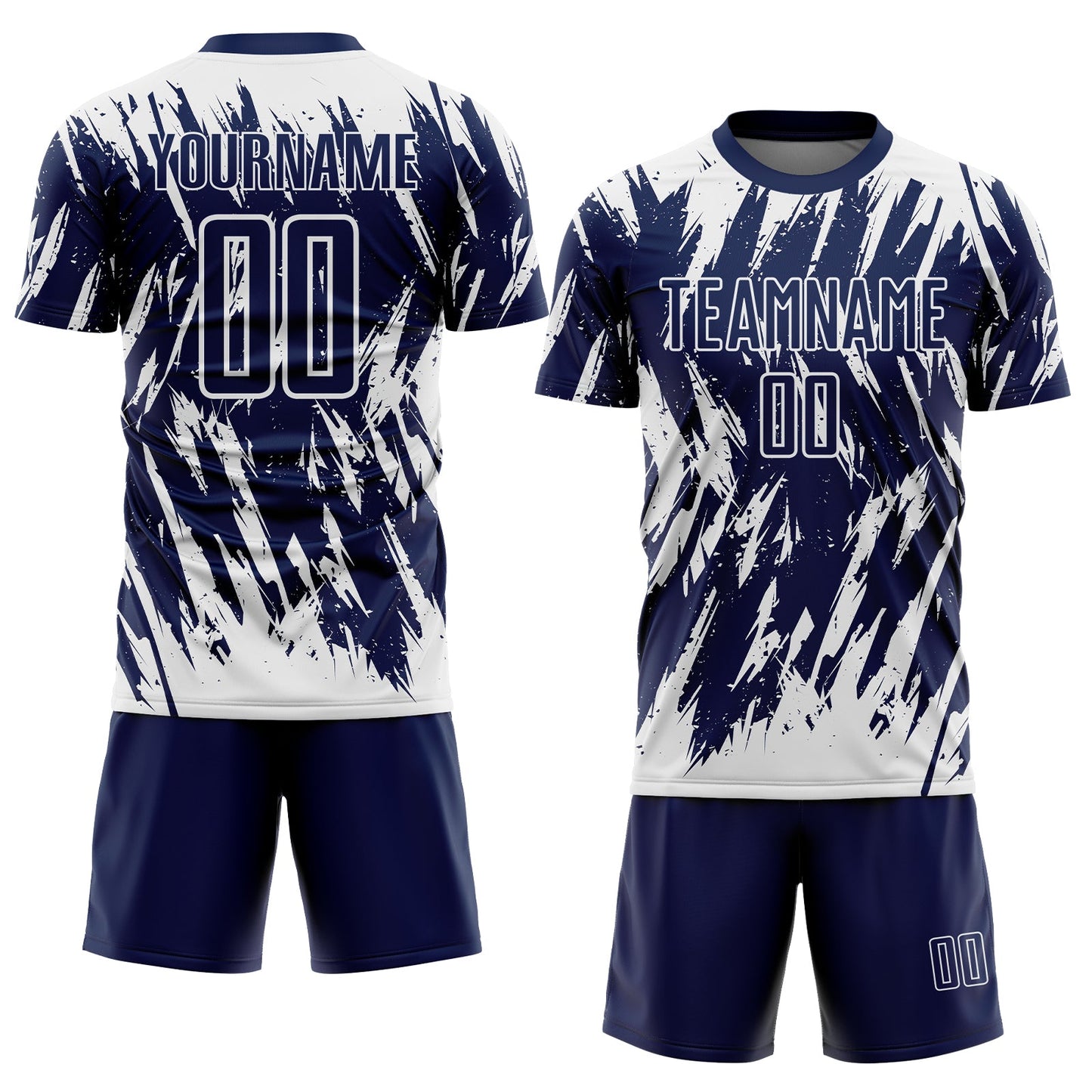 Custom Navy-White Splatter Torn Sharp Brush Stroke Sublimation Soccer Uniform Jersey view 2