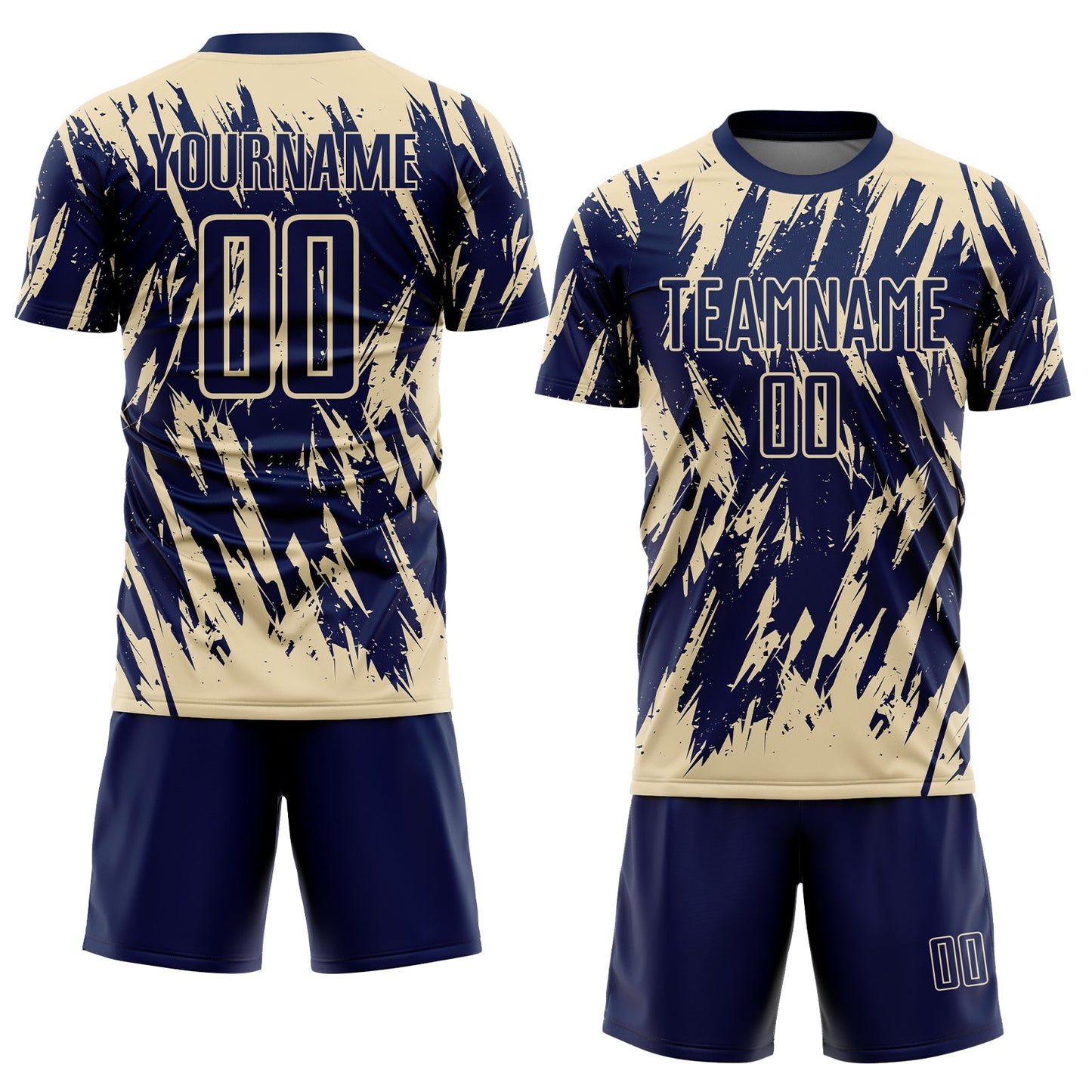 Custom Navy-Cream Splatter Torn Sharp Brush Stroke Sublimation Soccer Uniform Jersey view 2