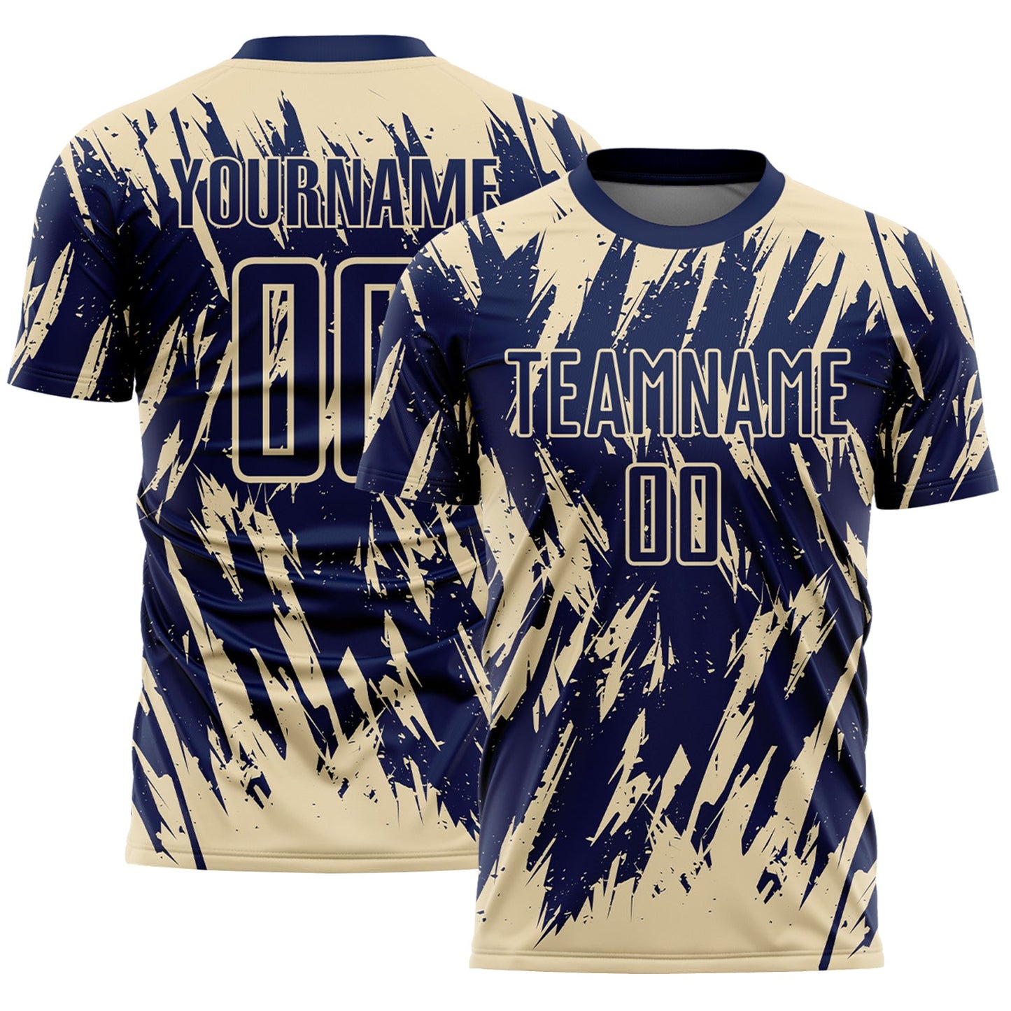 Custom Navy-Cream Splatter Torn Sharp Brush Stroke Sublimation Soccer Uniform Jersey - Main View
