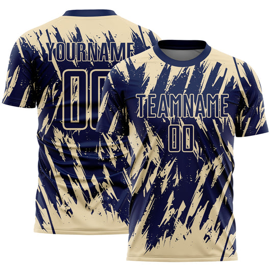 Custom Navy-Cream Splatter Torn Sharp Brush Stroke Sublimation Soccer Uniform Jersey - Main View