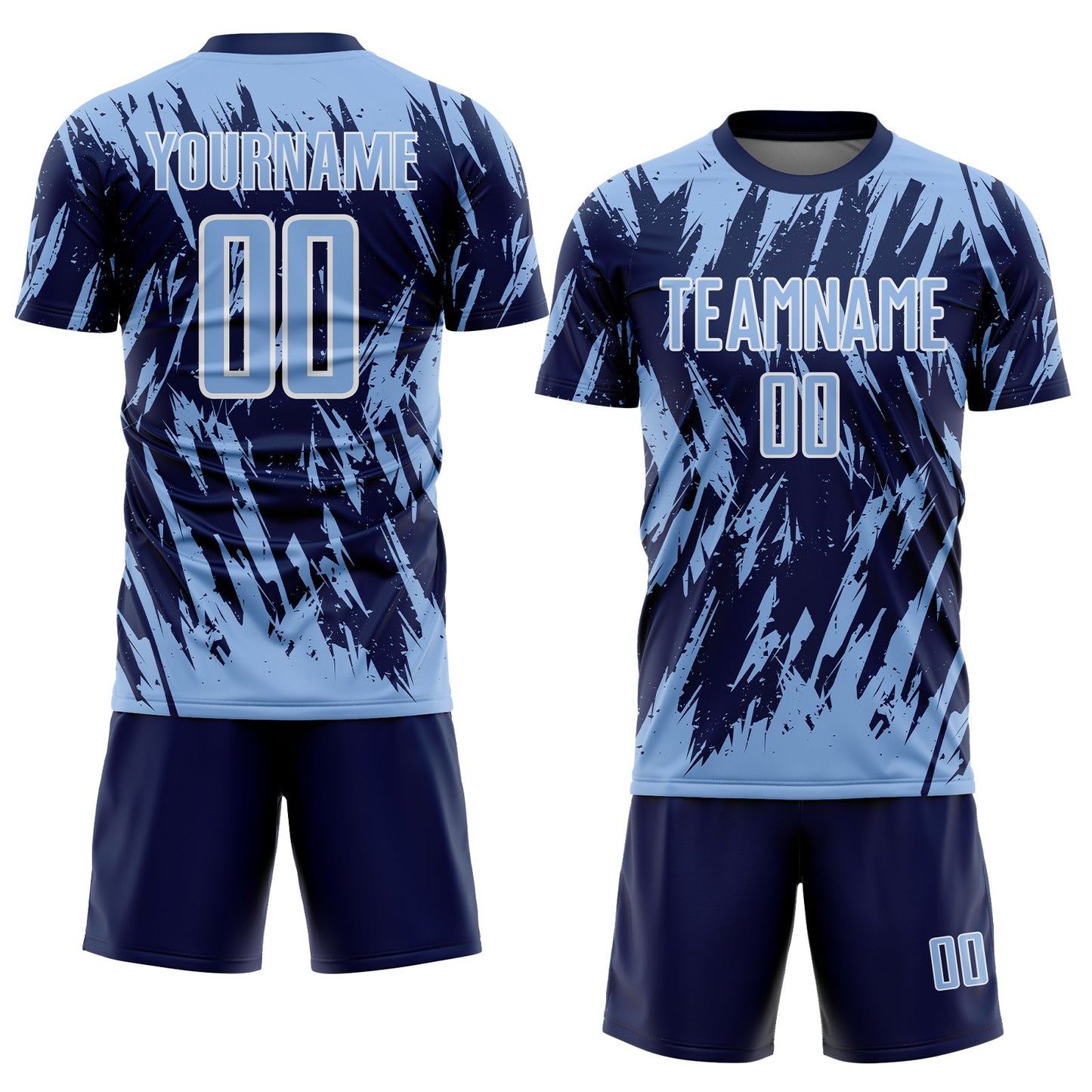 Custom Navy Light Blue-White Splatter Torn Sharp Brush Stroke Sublimation Soccer Uniform Jersey view 2