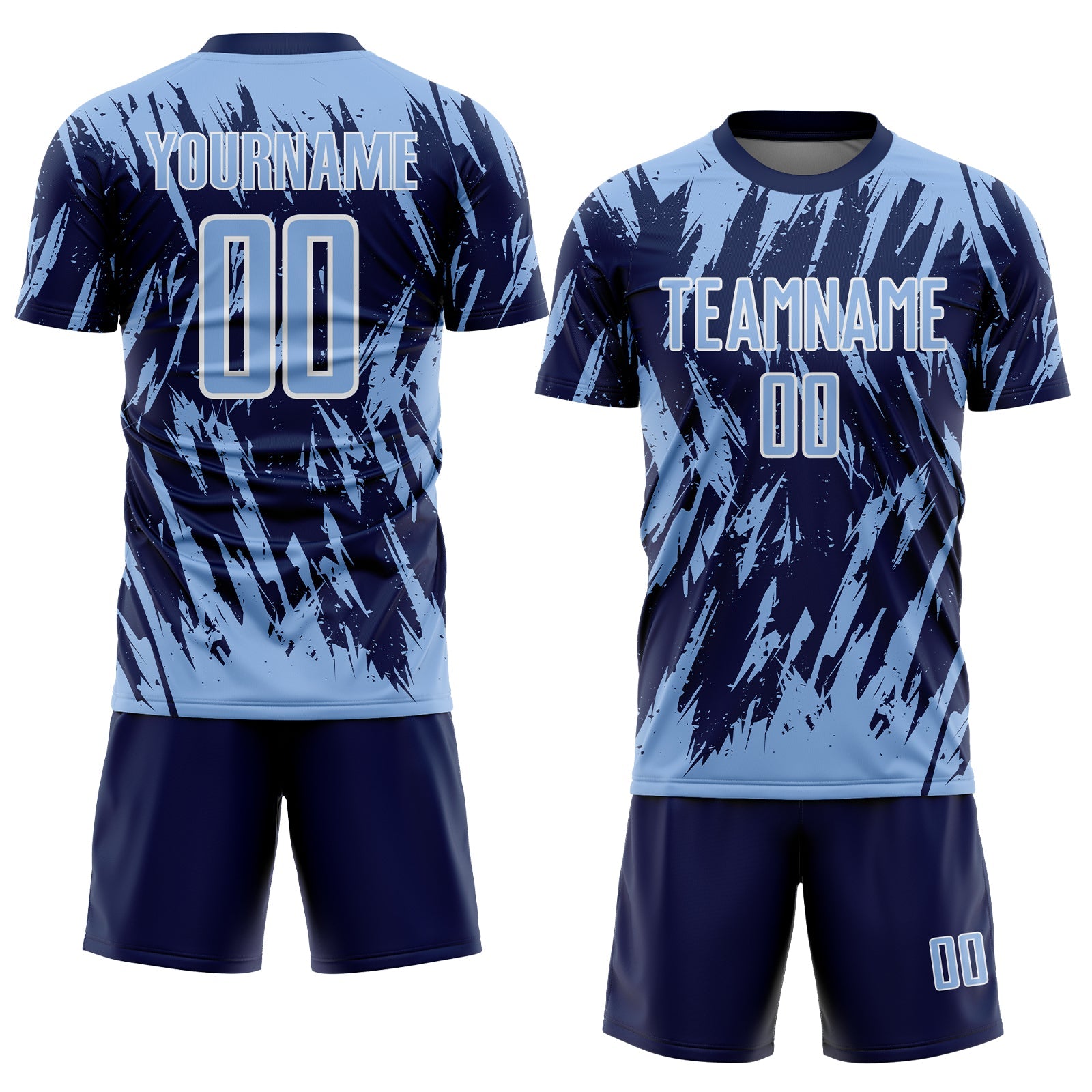 Custom Navy Light Blue-White Splatter Torn Sharp Brush Stroke Sublimation Soccer Uniform Jersey view 2