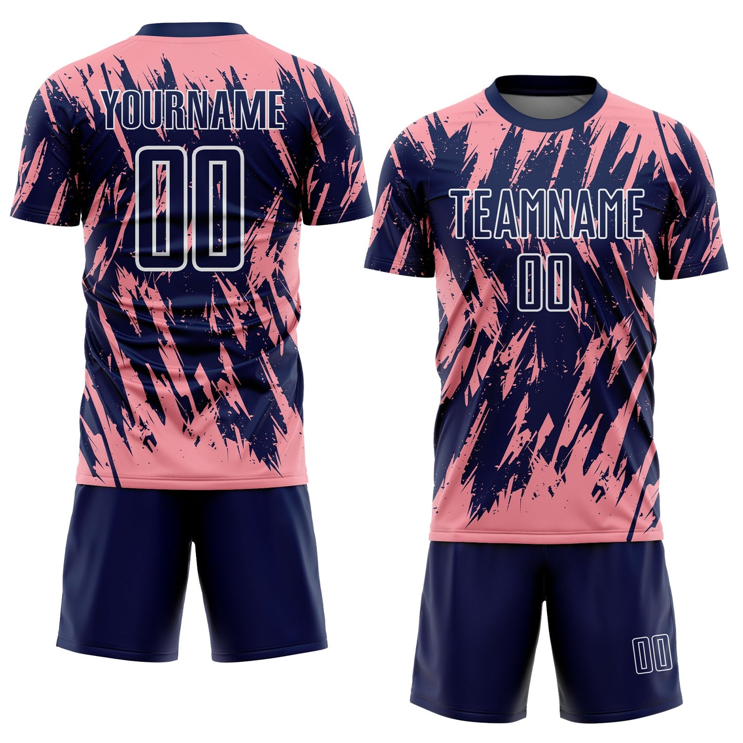 Custom Navy Medium Pink-White Splatter Torn Sharp Brush Stroke Sublimation Soccer Uniform Jersey view 2