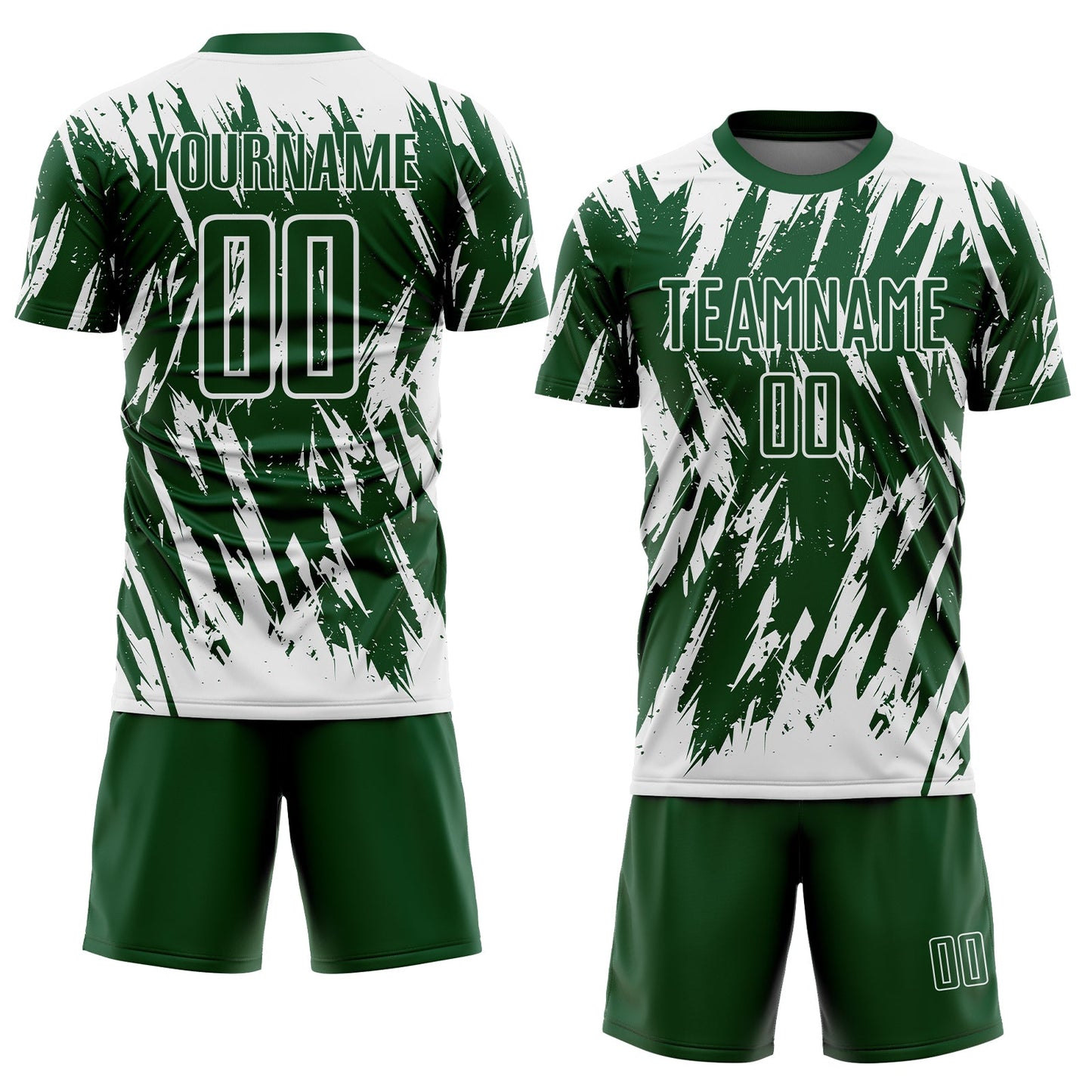 Custom Green-White Splatter Torn Sharp Brush Stroke Sublimation Soccer Uniform Jersey view 2