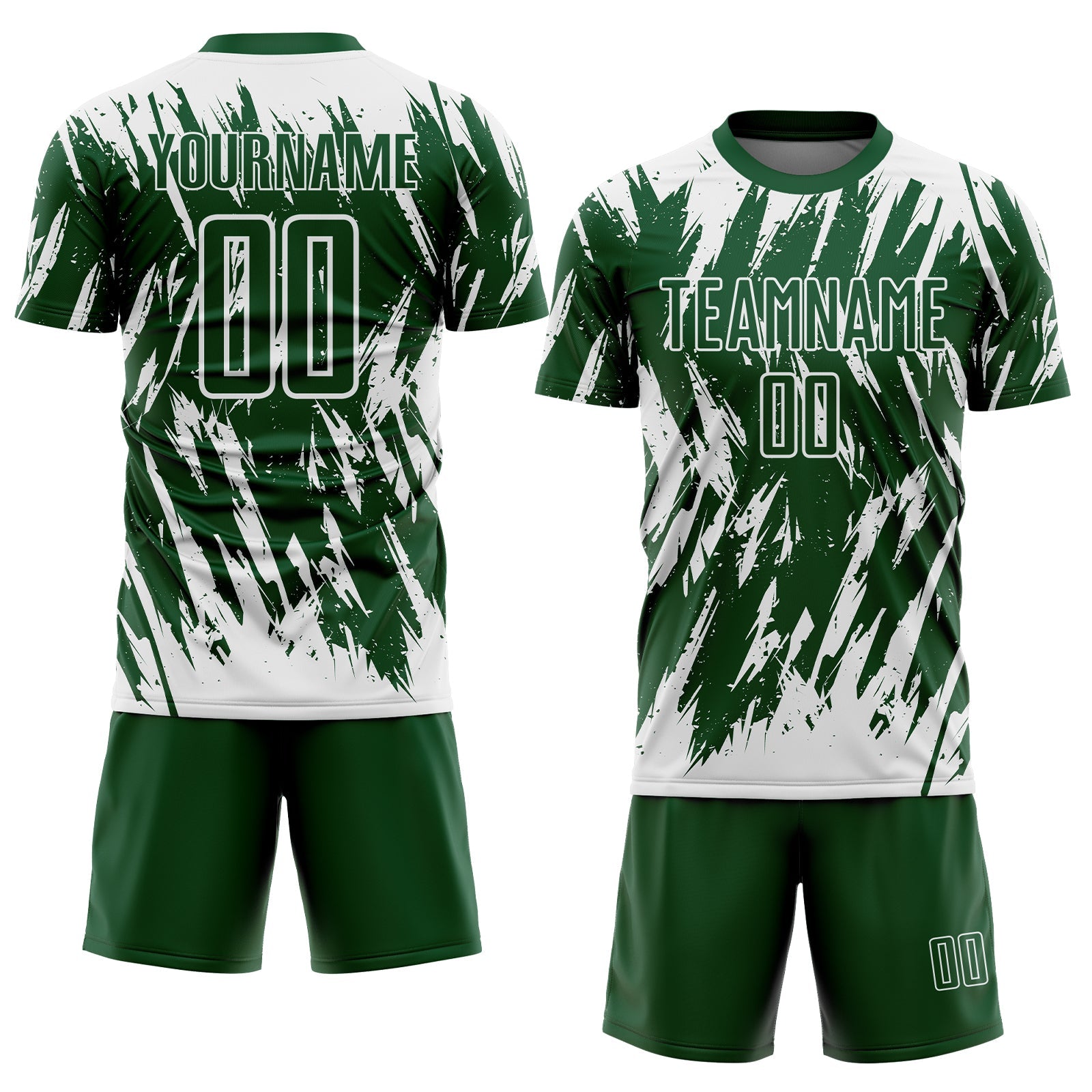 Custom Green-White Splatter Torn Sharp Brush Stroke Sublimation Soccer Uniform Jersey view 2